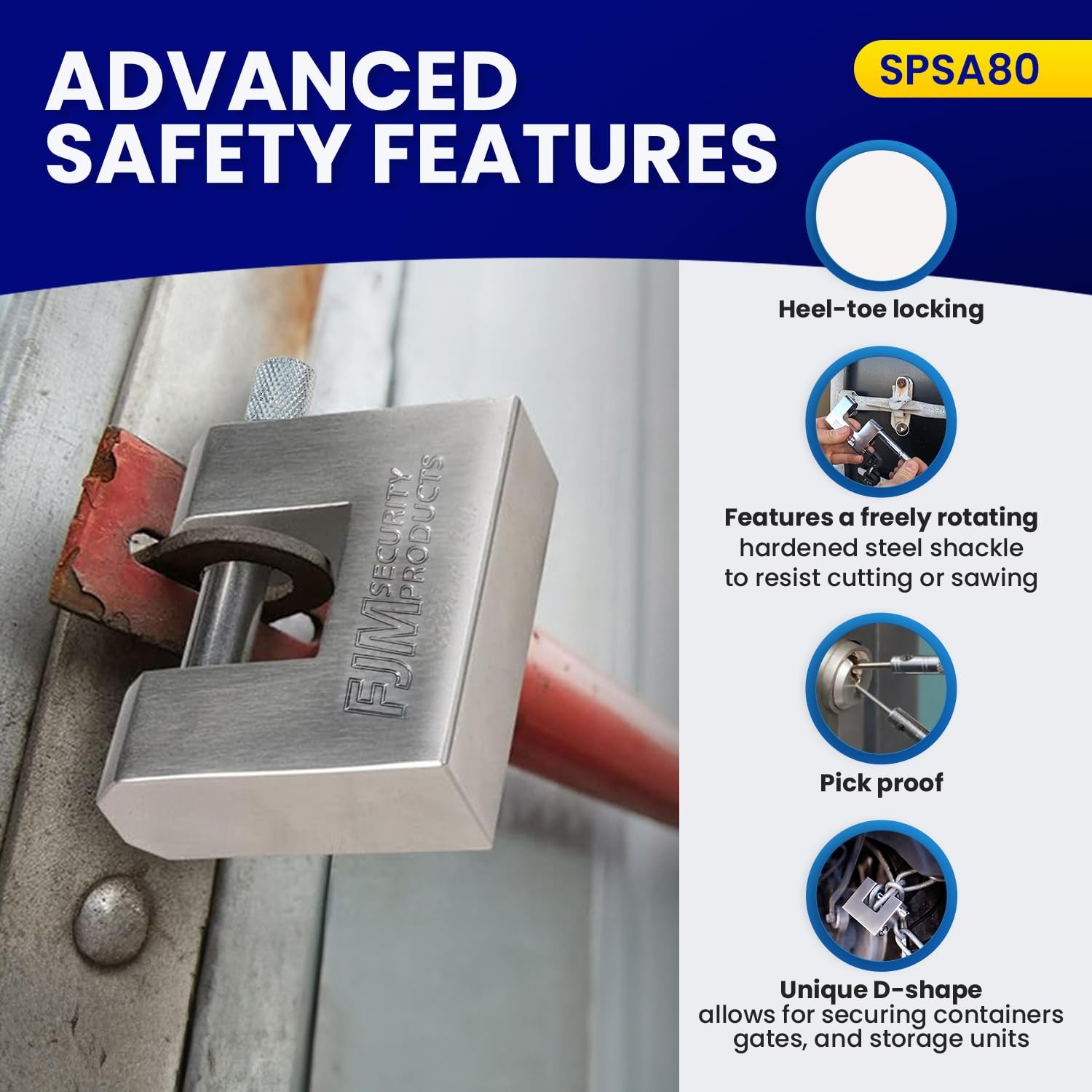 SPSA80-KD 3-1/8″ Triple Chrome Plated D-Shaped Padlock, Keyed Different