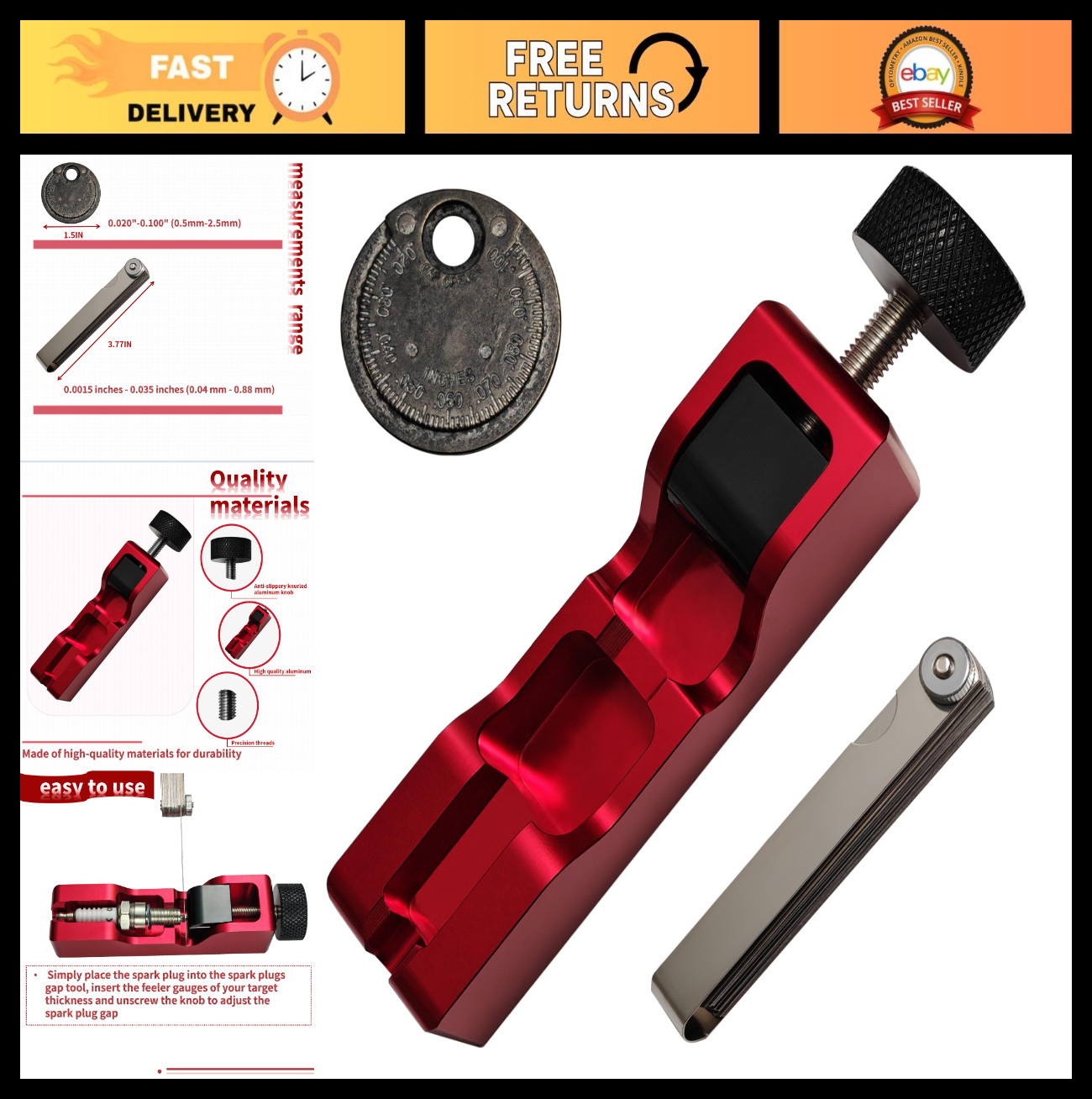Universal Spark Plug Gap Tool & 32-Piece Feeler Gauge Set, Adjusts Gap 0.0015″-0