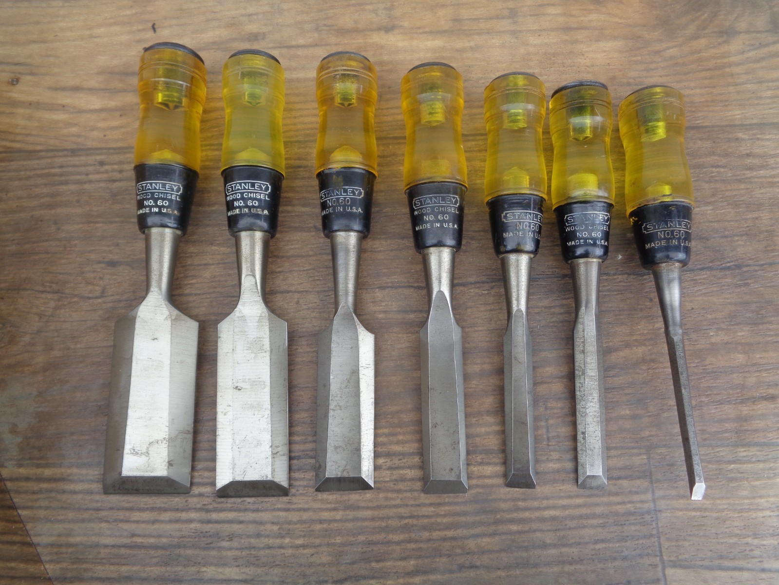 Vintage Stanley No.60 Bevel Edge Chisel Lot – 7 Chisels