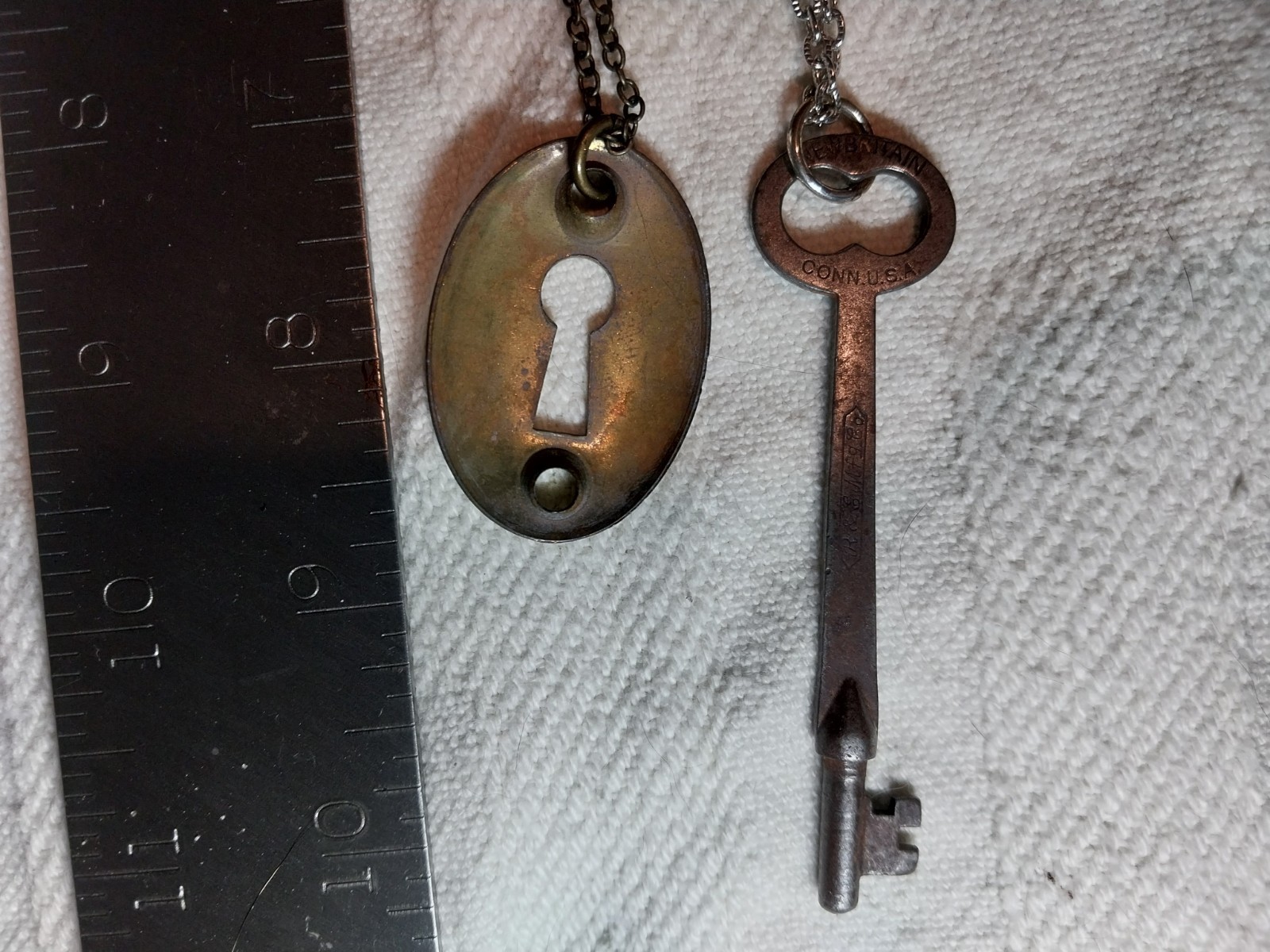 Vintage Skelton Key & Keyhole Pendant Necklace Set #15