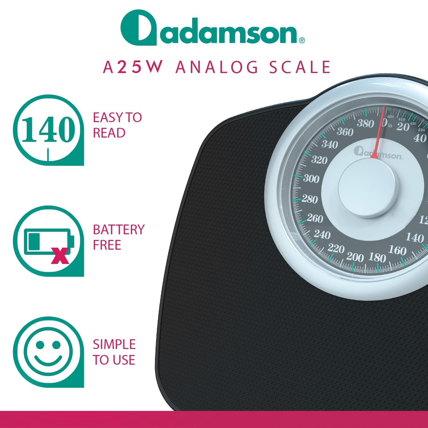 Adamson A25T Scales for Body Weight – Up to 400 LB – 5.3″ Dial on 12.4″ x 10….