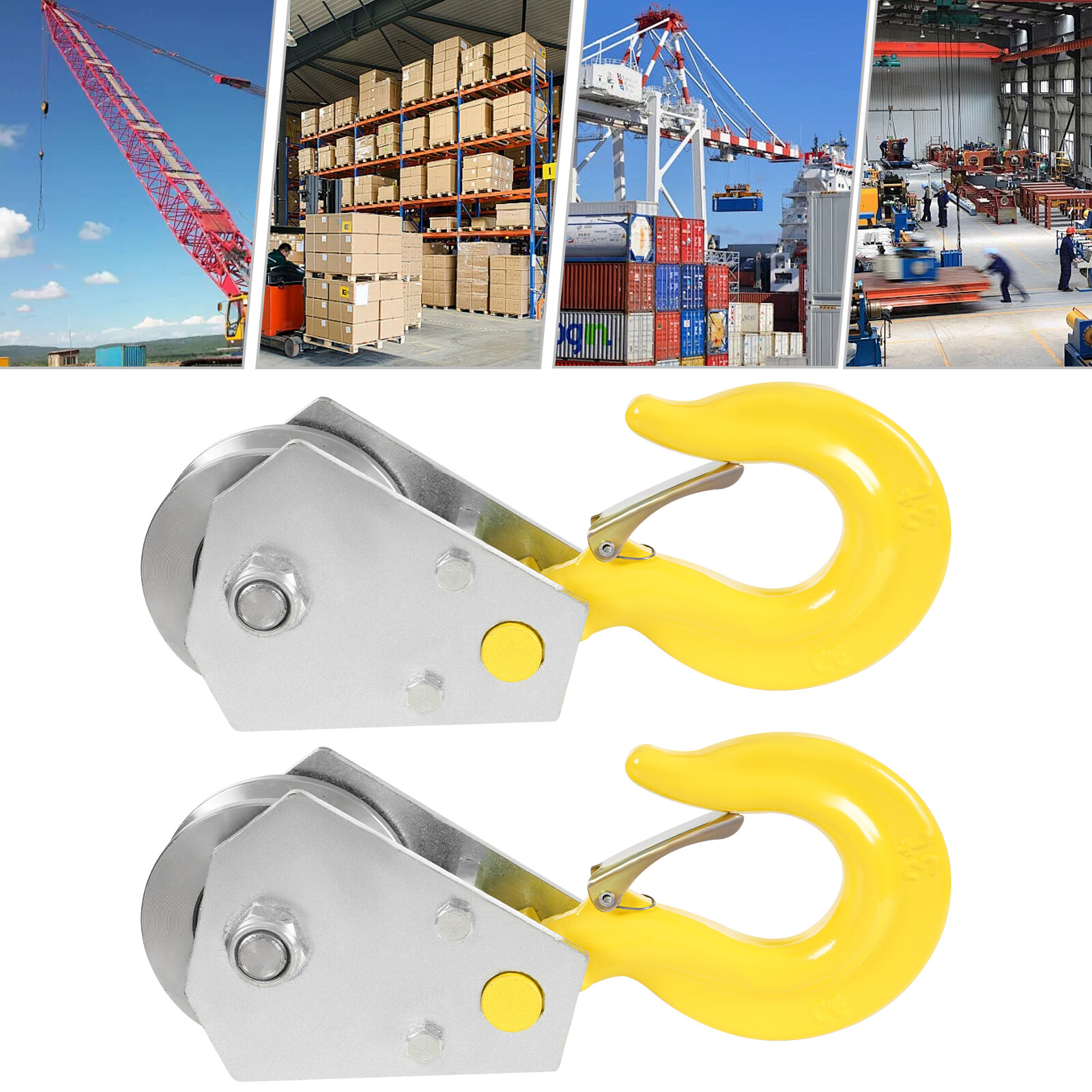 2pcs 360° Rotatable Pulley Hook 3T Bearing Pulley Hook Snatch Block with Hook