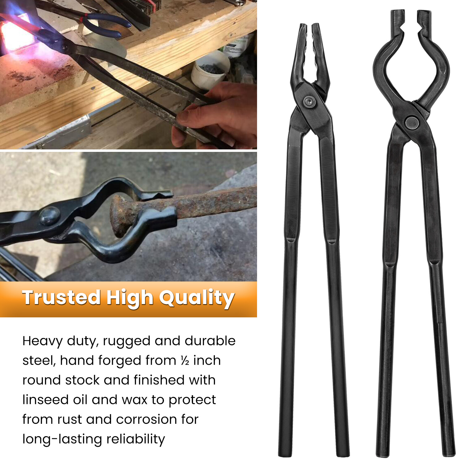 Knife Making Tongs Set Blacksmith Bladesmith Wolf Jaw V-Bit Tongs Kit Forge 2pcs