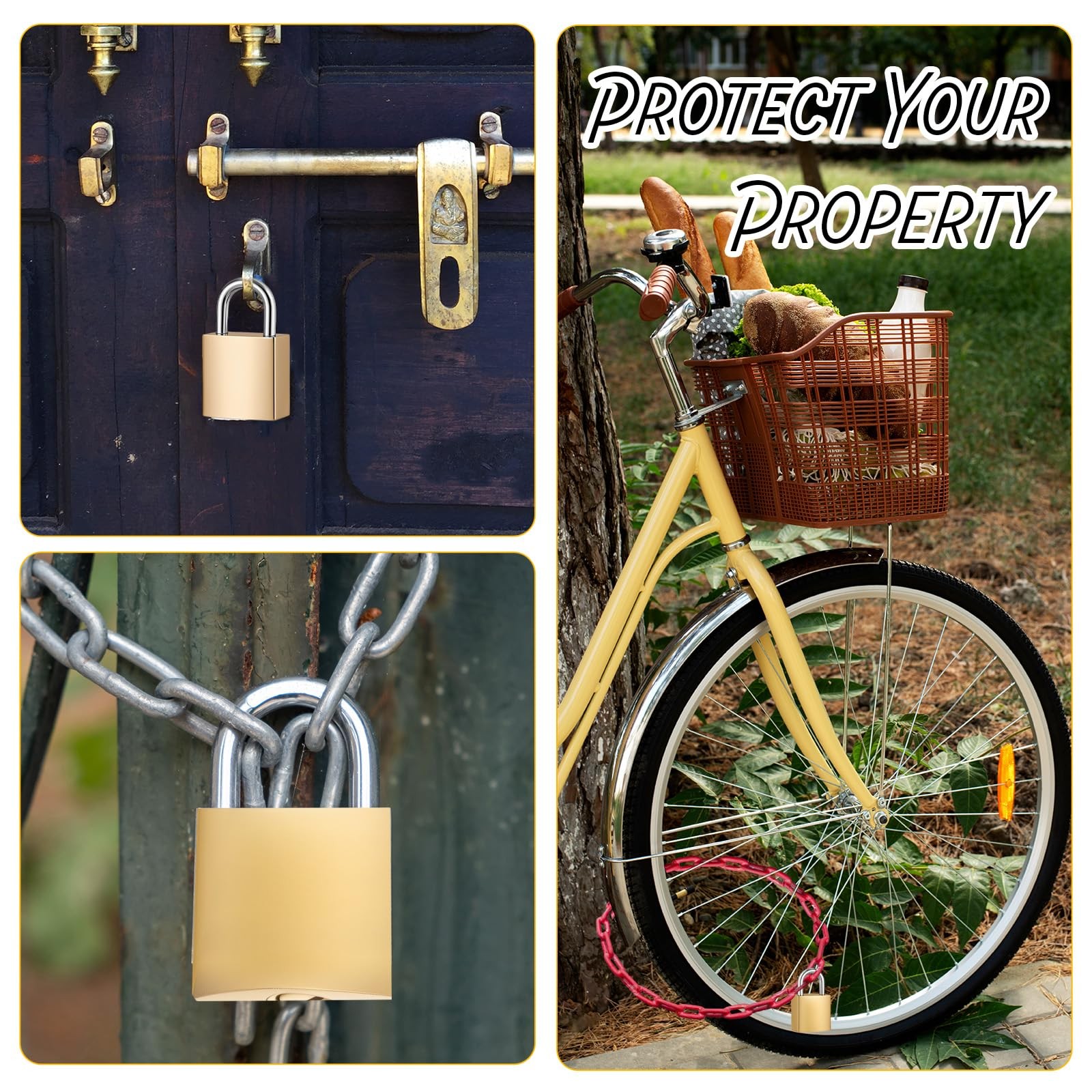 30 Packs Solid Brass Keyed Padlock Small Lock Yellow Gym Lock, Padlock with K…
