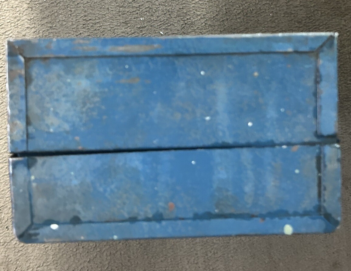 Vintage Blue Metal Tool Box With Machinist Tray 21”x 7”x 4 1/2”