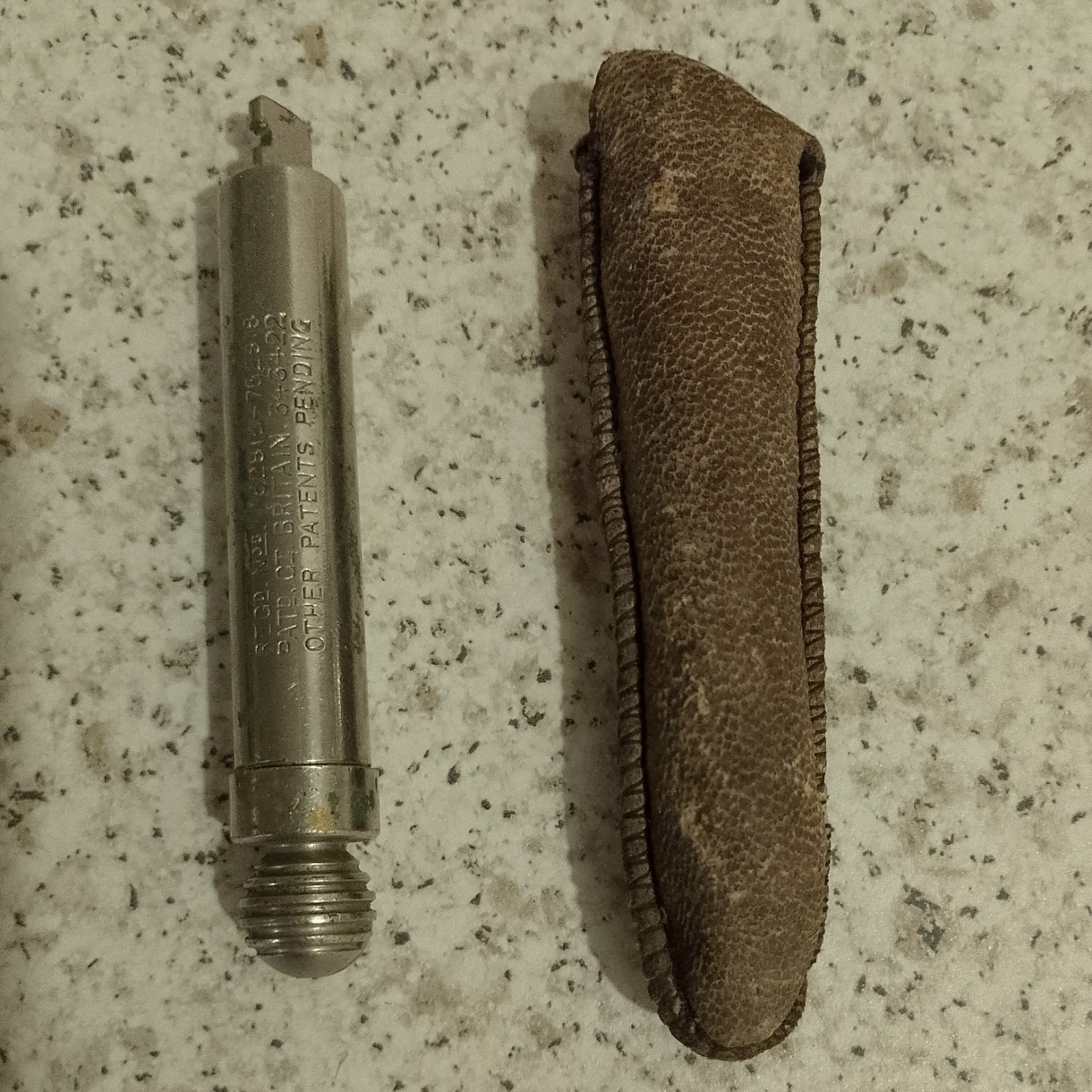 Vintage 1920s Schrader Balloon Tyre Pressure Gauge Brass Leather Sheath Case
