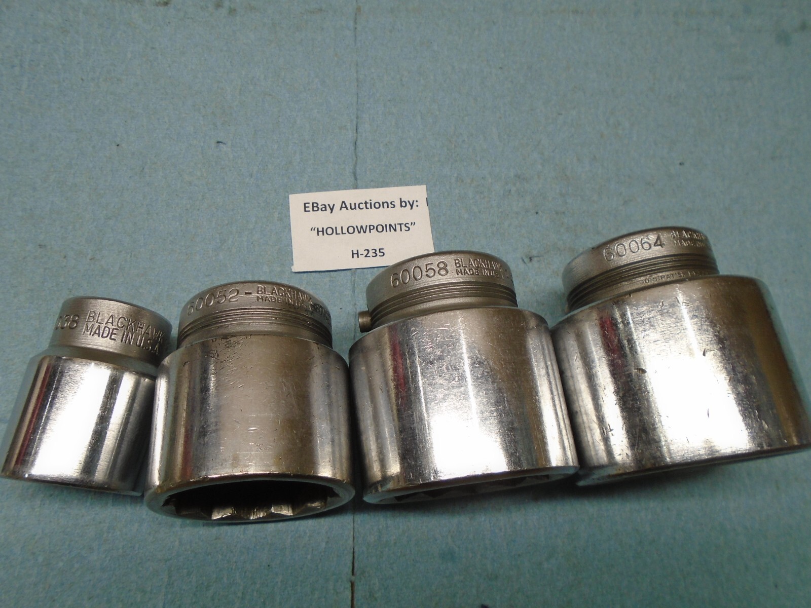 Lot of 4 vintage Blackhawk USA Lock On Sockets 3/4″ Drive 600xx Series H235