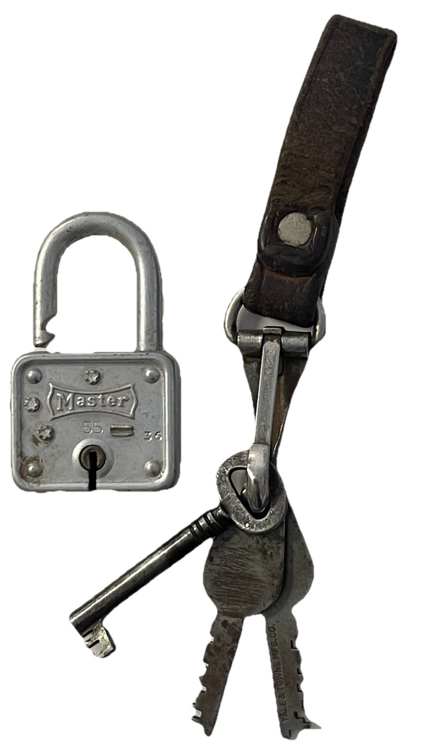 Vintage Antique Master Lock Lot Of 3 Keys And Old Leather Fob Keys Dont Fit Lock