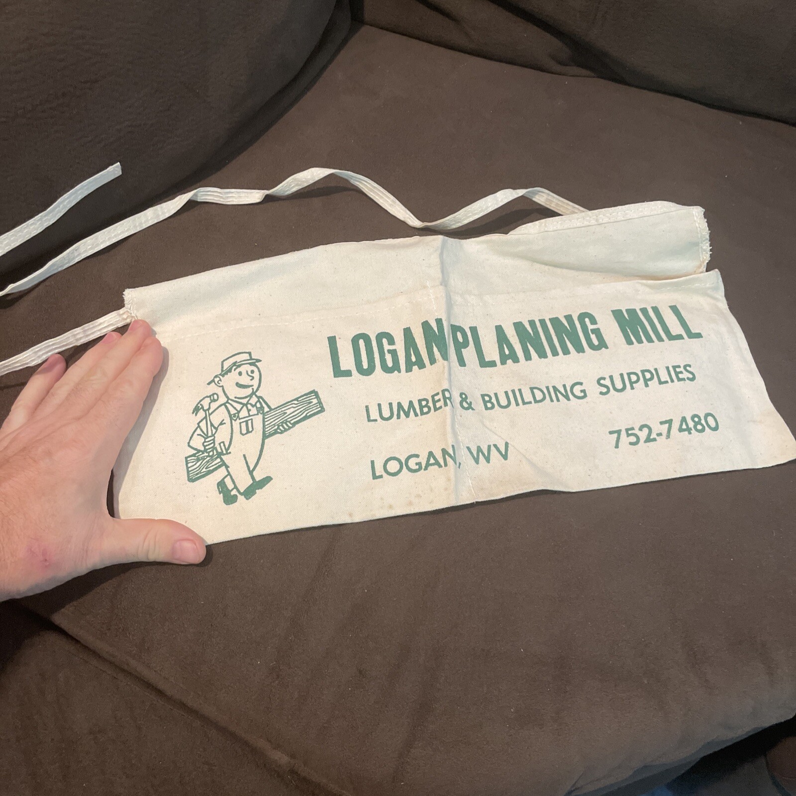 Vintage Logan Planing Mill WV Apron With Pockets Nail Bags Advertising Sign