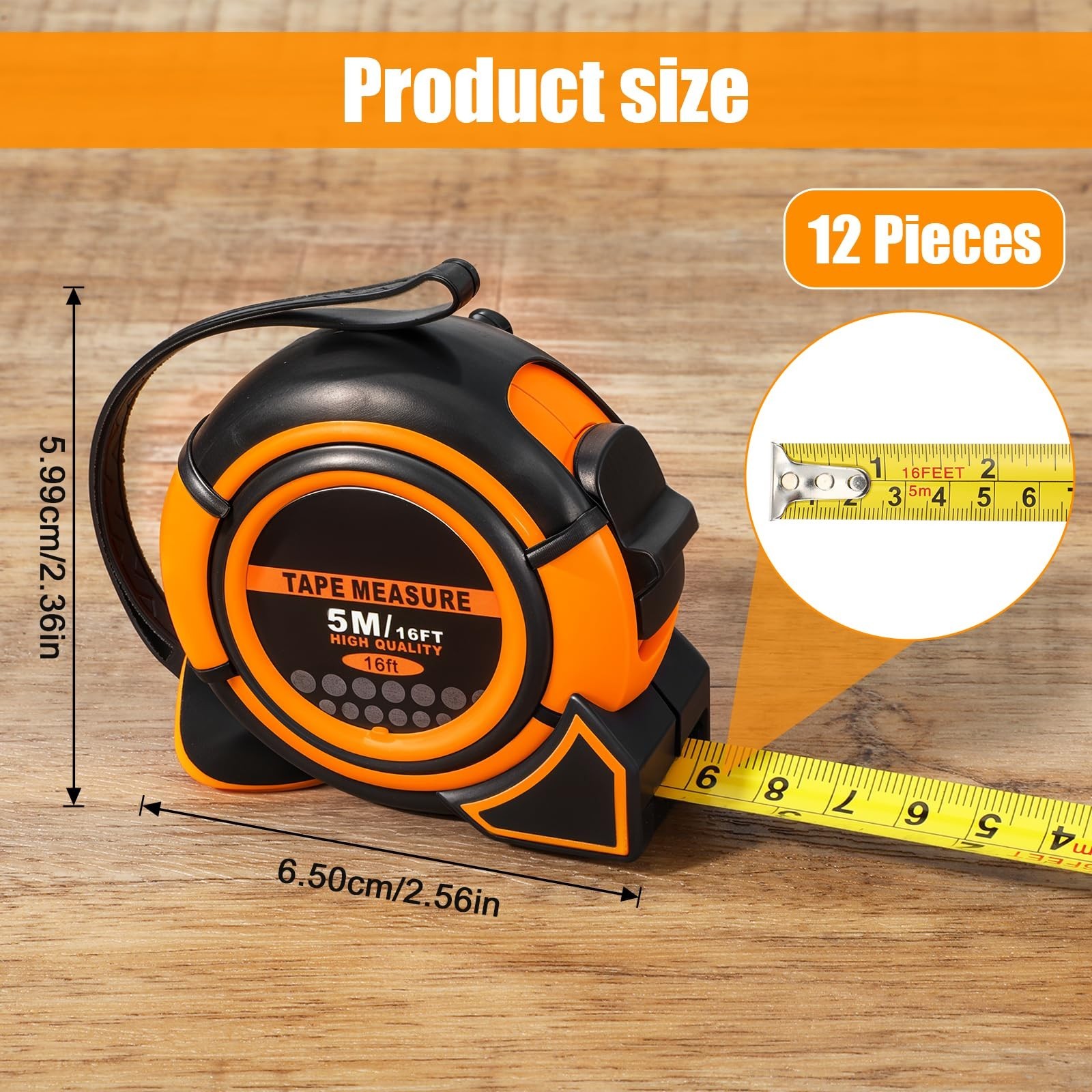 12 Pieces Tape Measure 16 ft Retractable Measuring Tape Bulk with Fractions M…