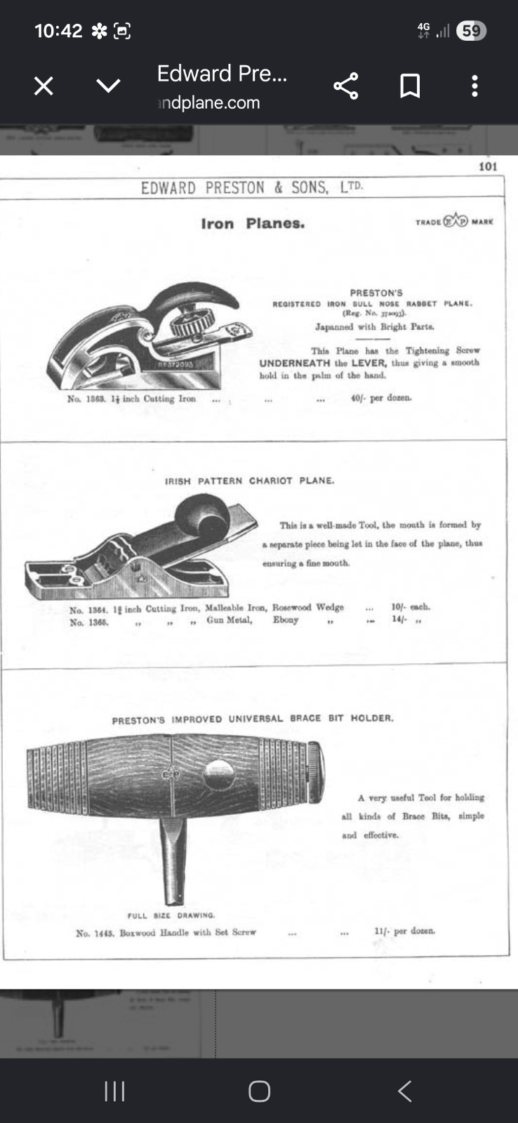 Edward Preston & Sons LTD Irish Pattern Chariot Plane No. 1364.