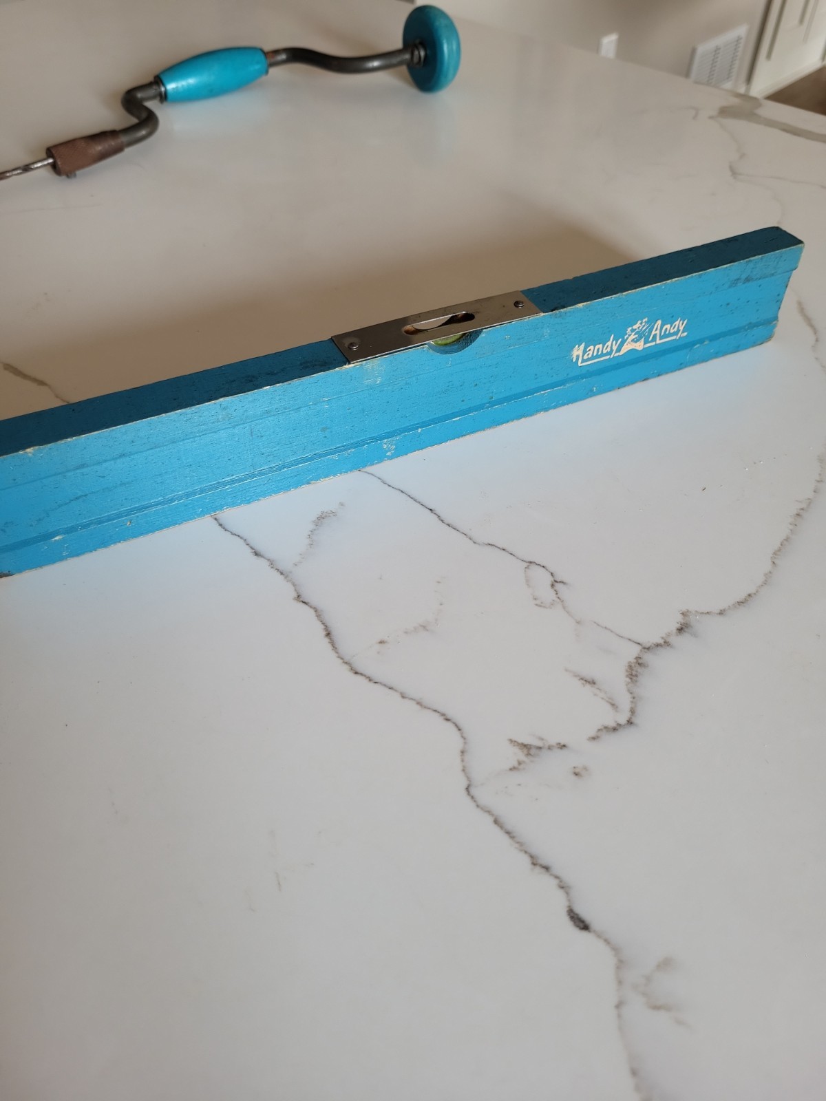 Vintage 1950s Handy Andy Toy Tool Set Skil-Craft Blue Wood Level & Bit Brace…