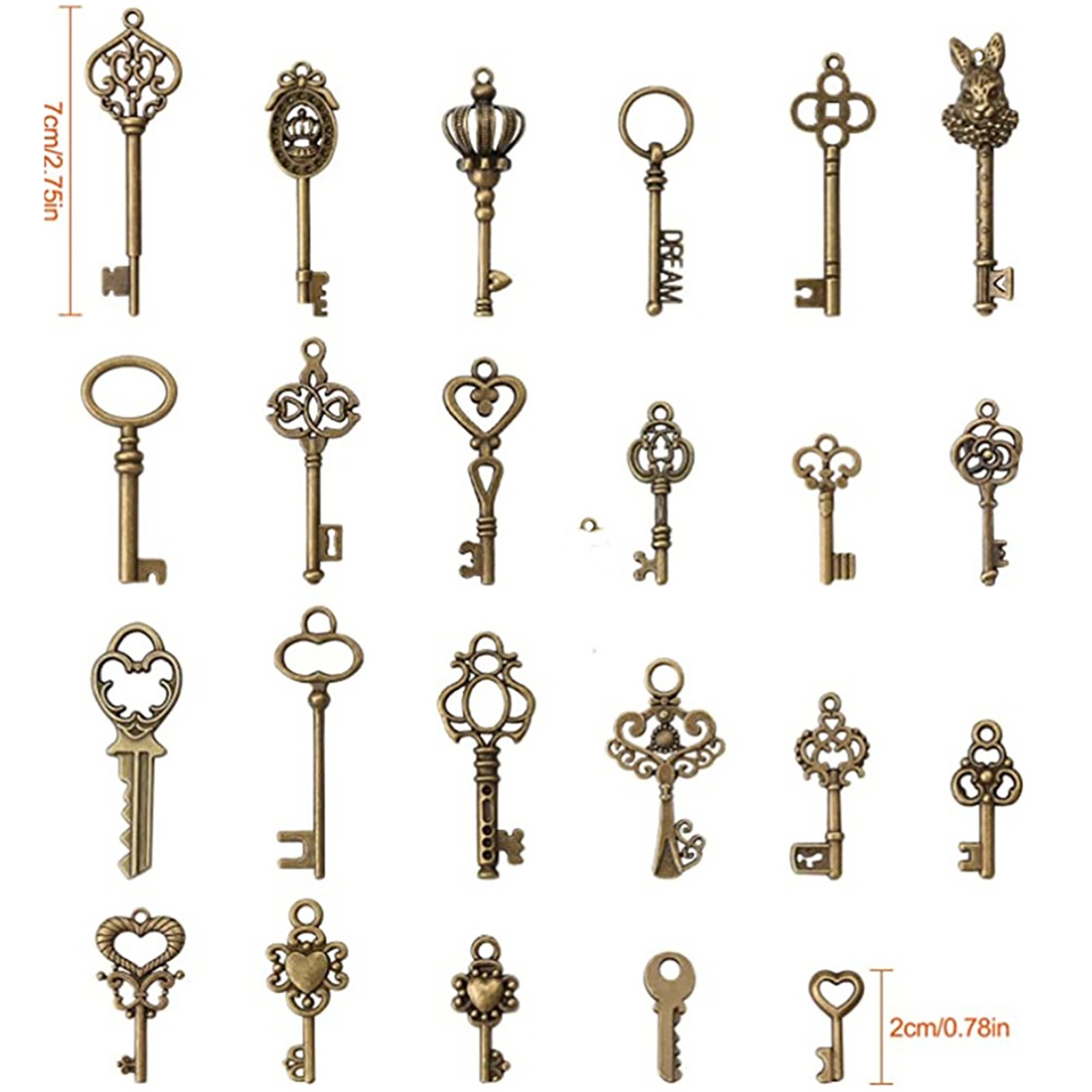 46* Old Vintage Antique Skeleton Keys Lot Large Small Necklace Pendant Bronze