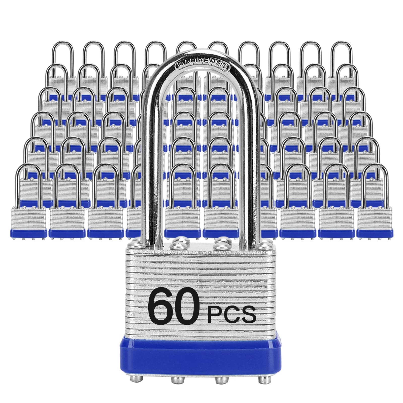 60 Pack Keyed Alike Padlocks 40mm Laminated Long Shackle