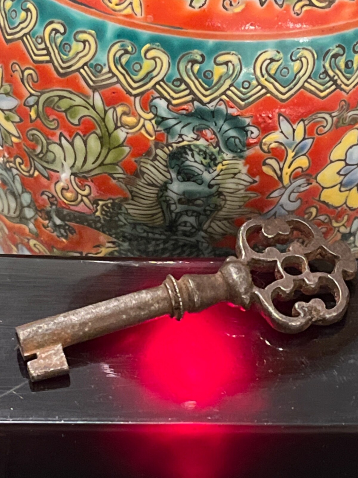 1700s French multi-scroll bow iron cabinet key 082324cAEZAI