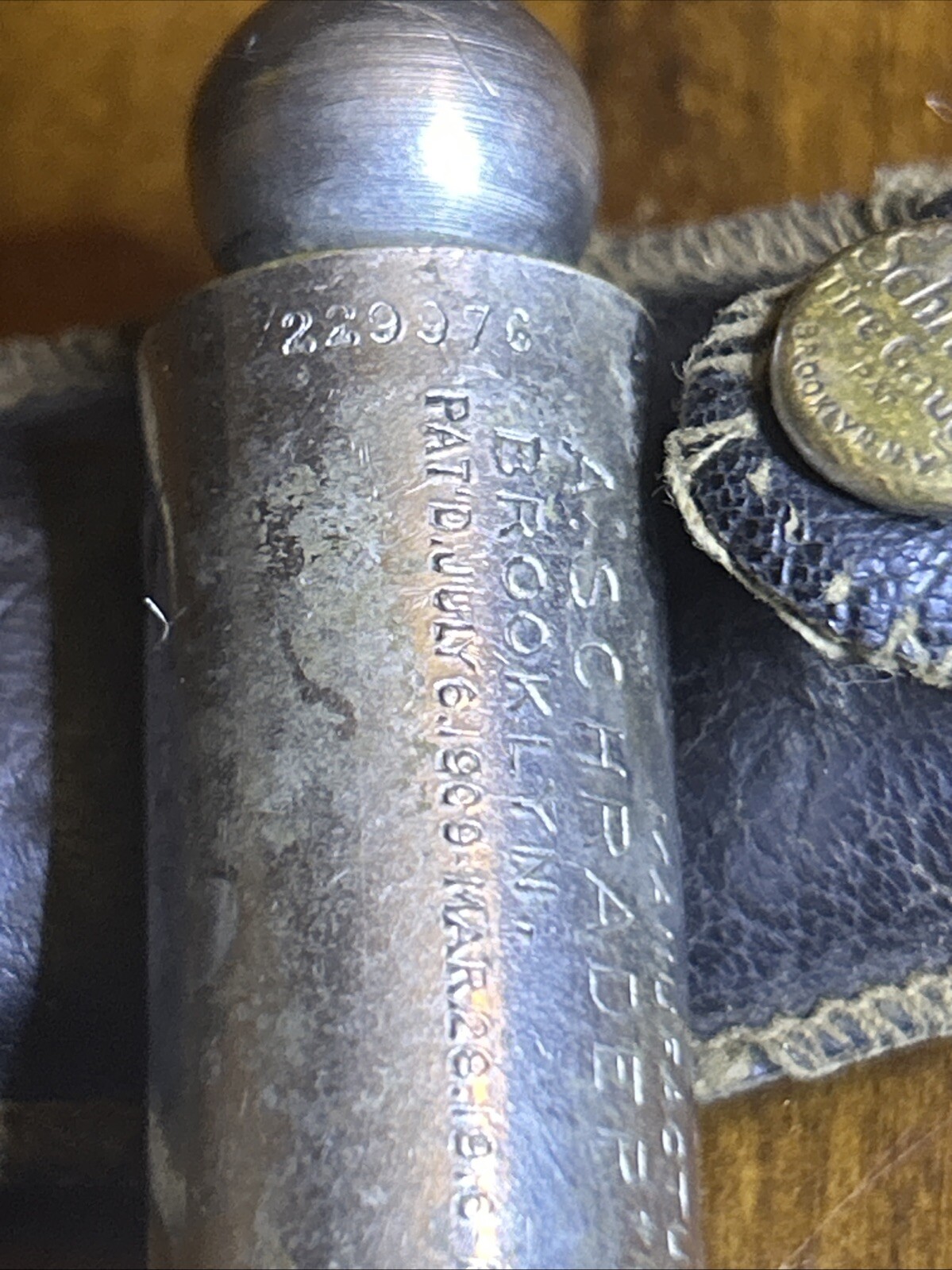 Antique Schrader Balloon Tire Pressure Gauge 10lb to 50lb With Leather Case 1923
