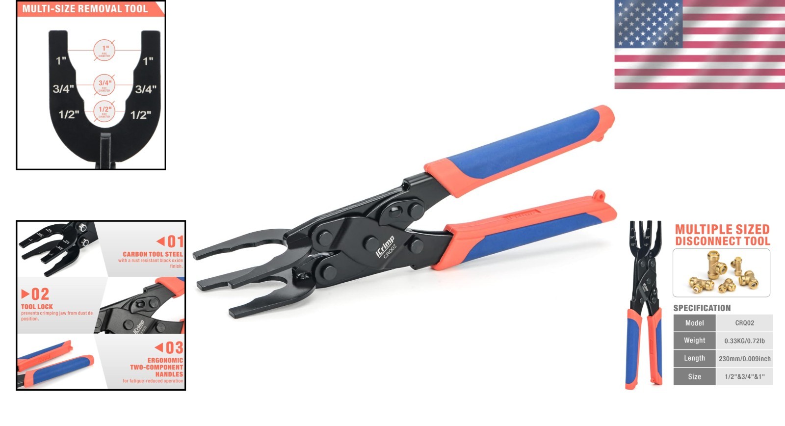 iCrimp Multi-Sized Push-Fit Disconnect Tool – Easy Removal for 1/2-1 In Fittings