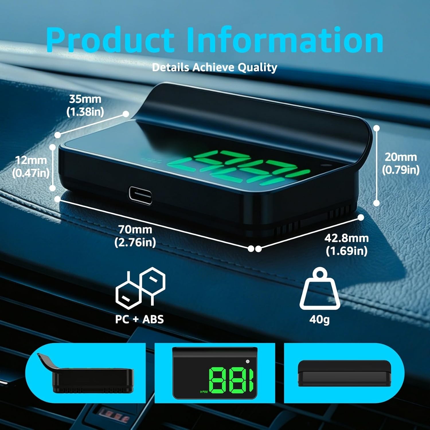 Heads up Display for Cars,Car HUD,Head up Display for Car,Digital GPS ,USB Ca…