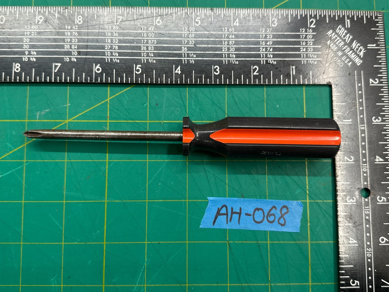 Vintage 7.75” Long Rosco USA Phillips Head Screwdriver Black & Orange Handle