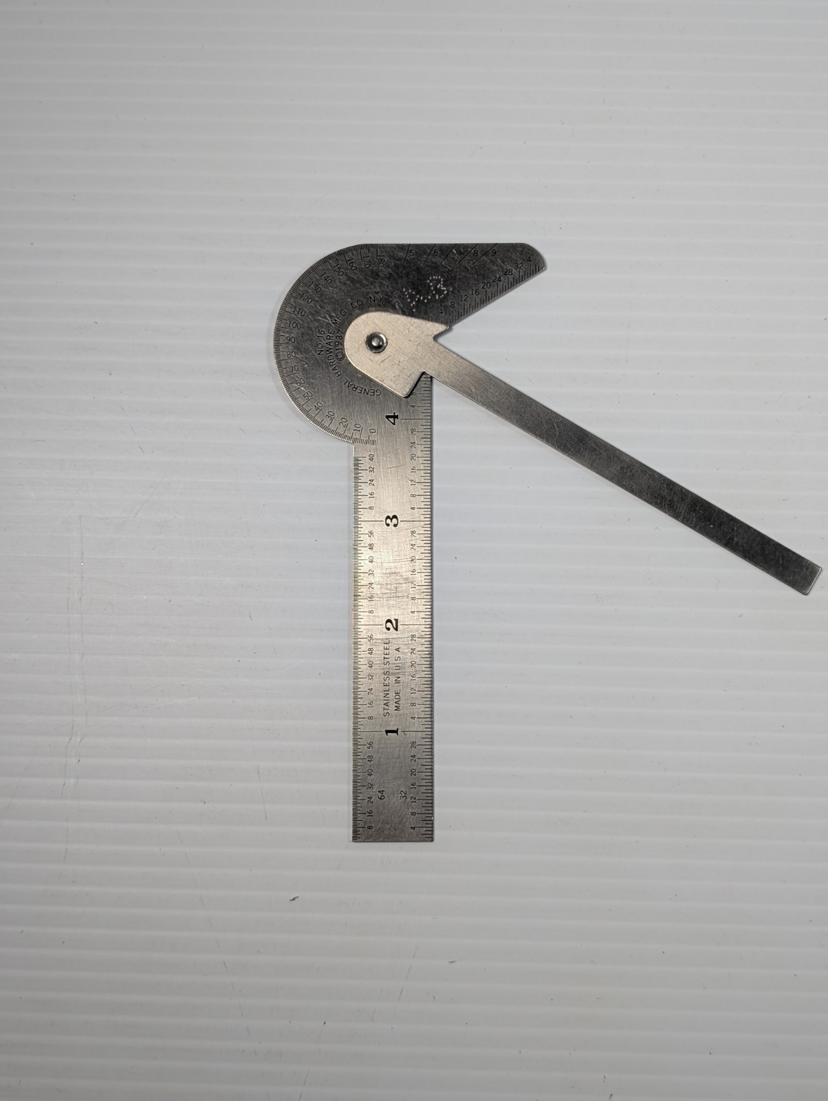 Vtg General Hardware No. 16 Multi Use Rule Gauge Protractor USA W/ Plastic Case