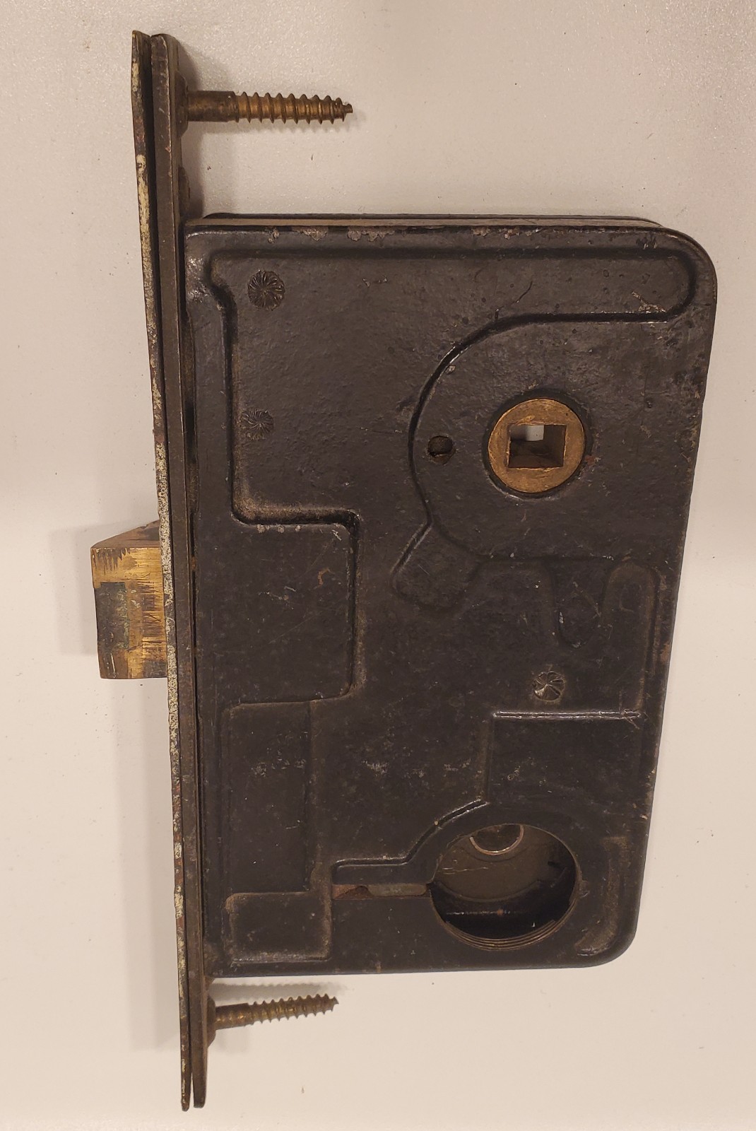 YALE vintage mortise lock body + brass 1-1/8″ plate