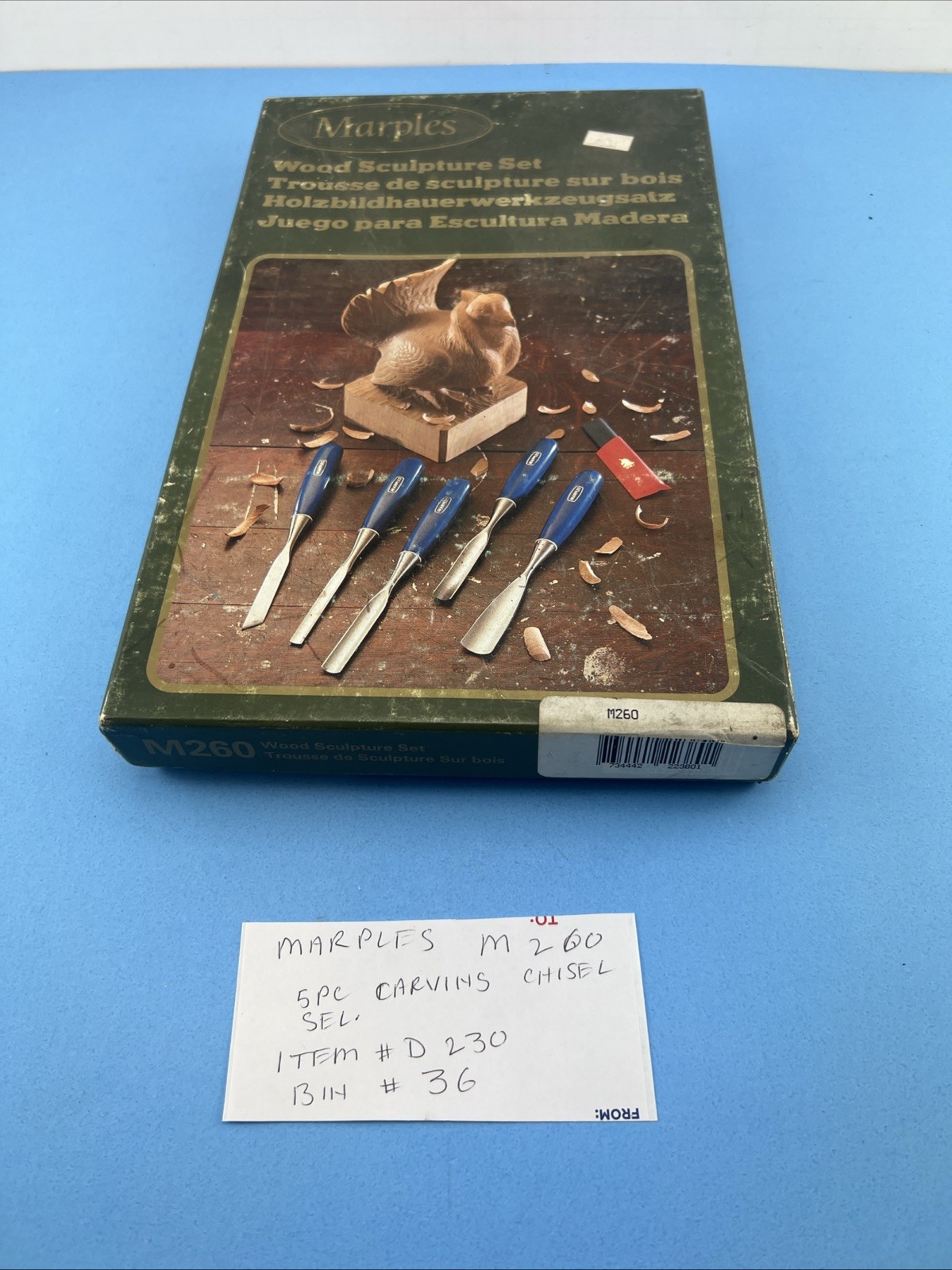 VINTAGE MARPLES M260 5PC WOOD SCULPTURECHISEL SET.