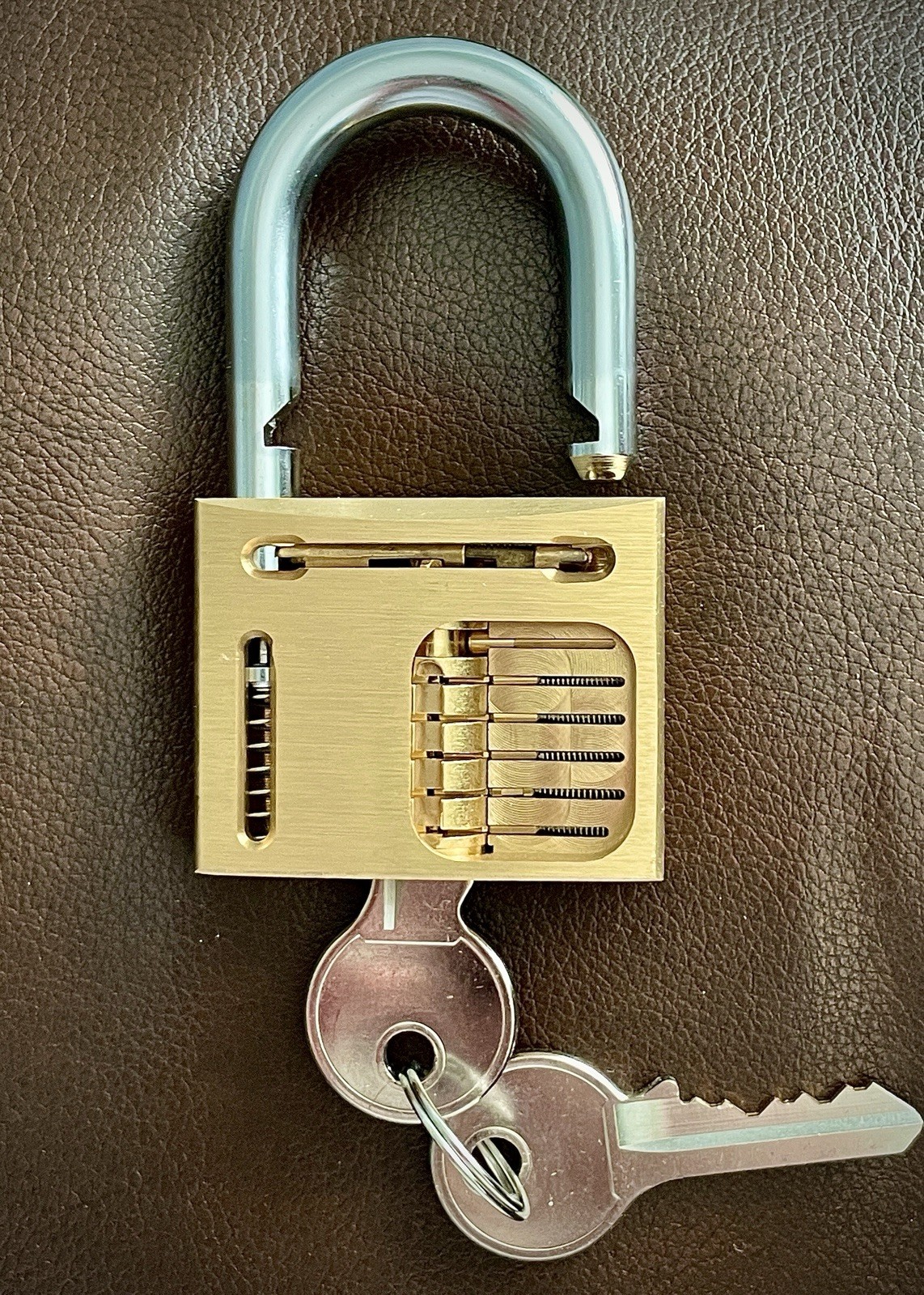 Brass Cutaway Padlock w/ 2 Keys. Locksmith Locksport