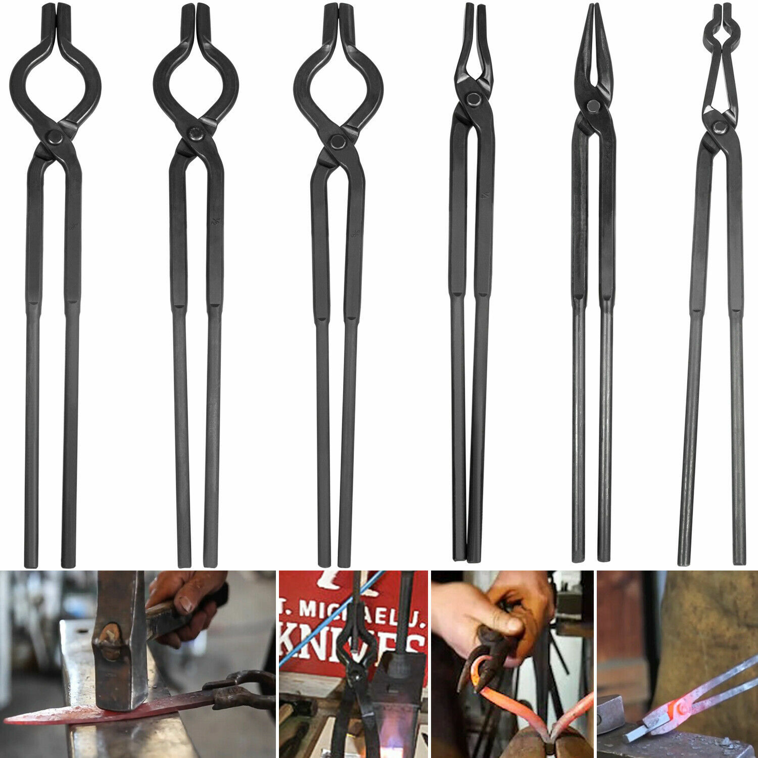 Beginner Blacksmith Tongs Bladesmith Knife Making Forge Anvil Vise Tools 6 Piece