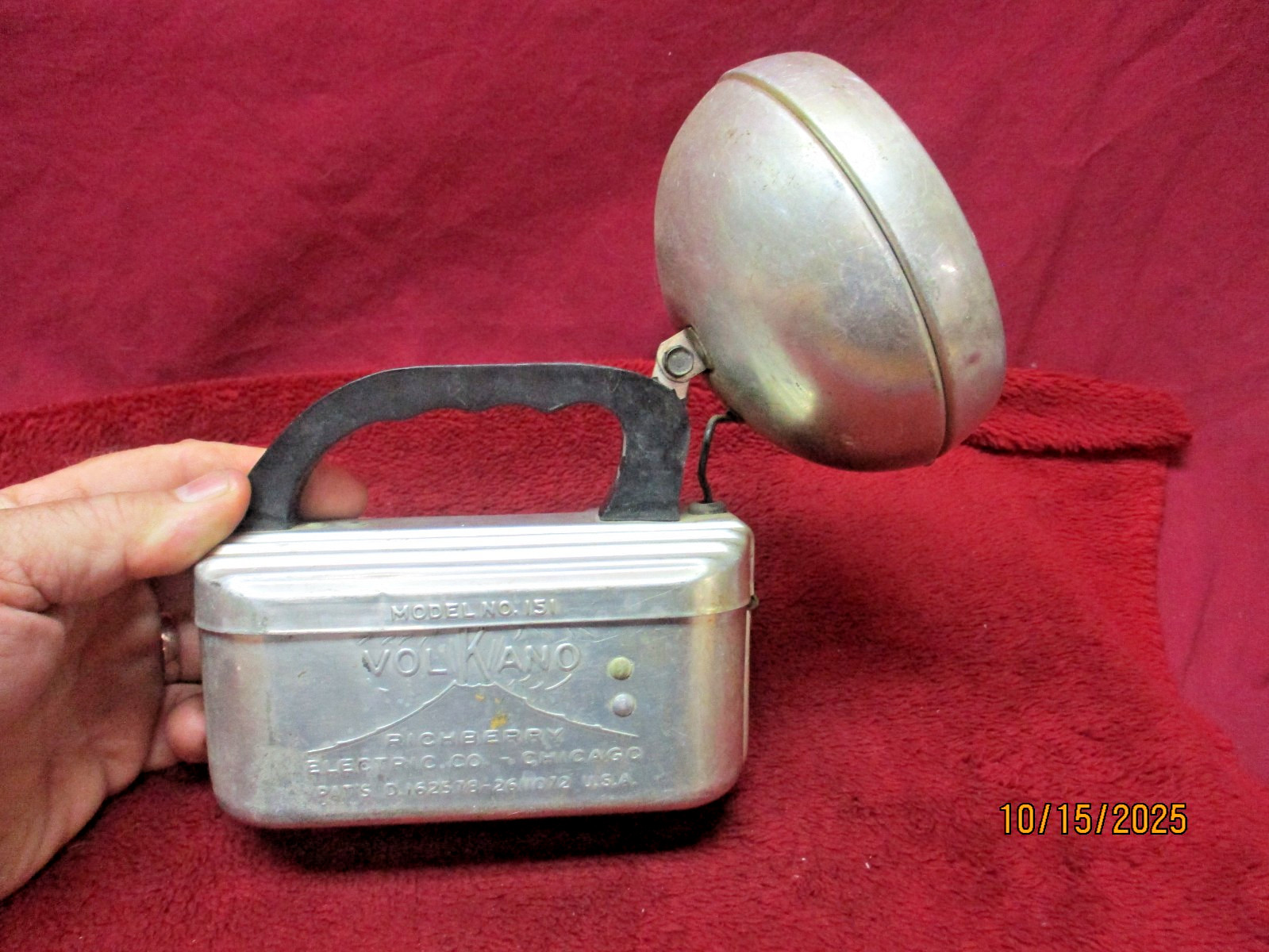 Mid-Century VOLKANO Model 151, Flashlight, Pressed Alum. Graphics