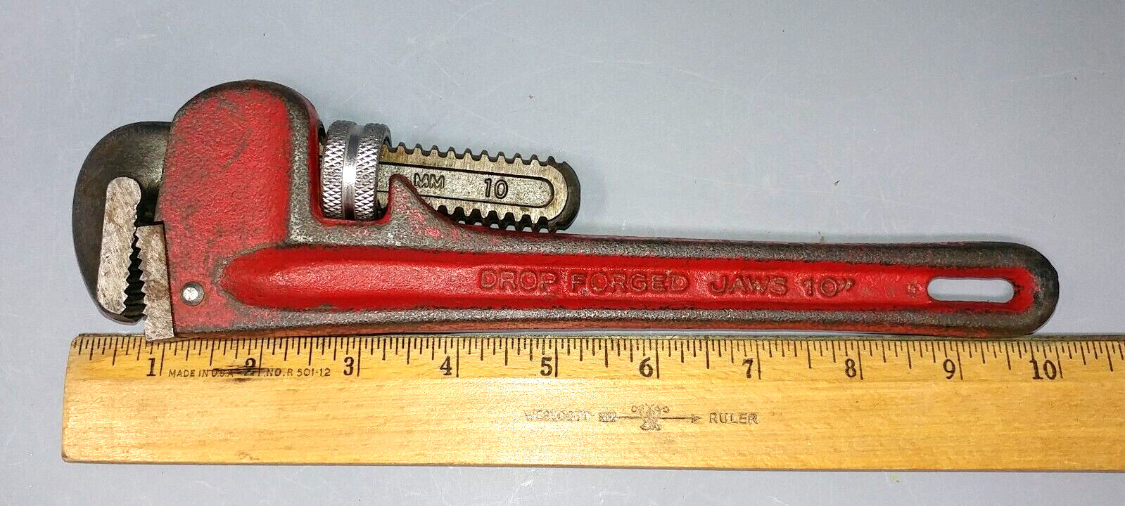 Vintage SerVess 10″ Adjustable Pipe Monkey Wrench Jaw Mechanic Forged Steel
