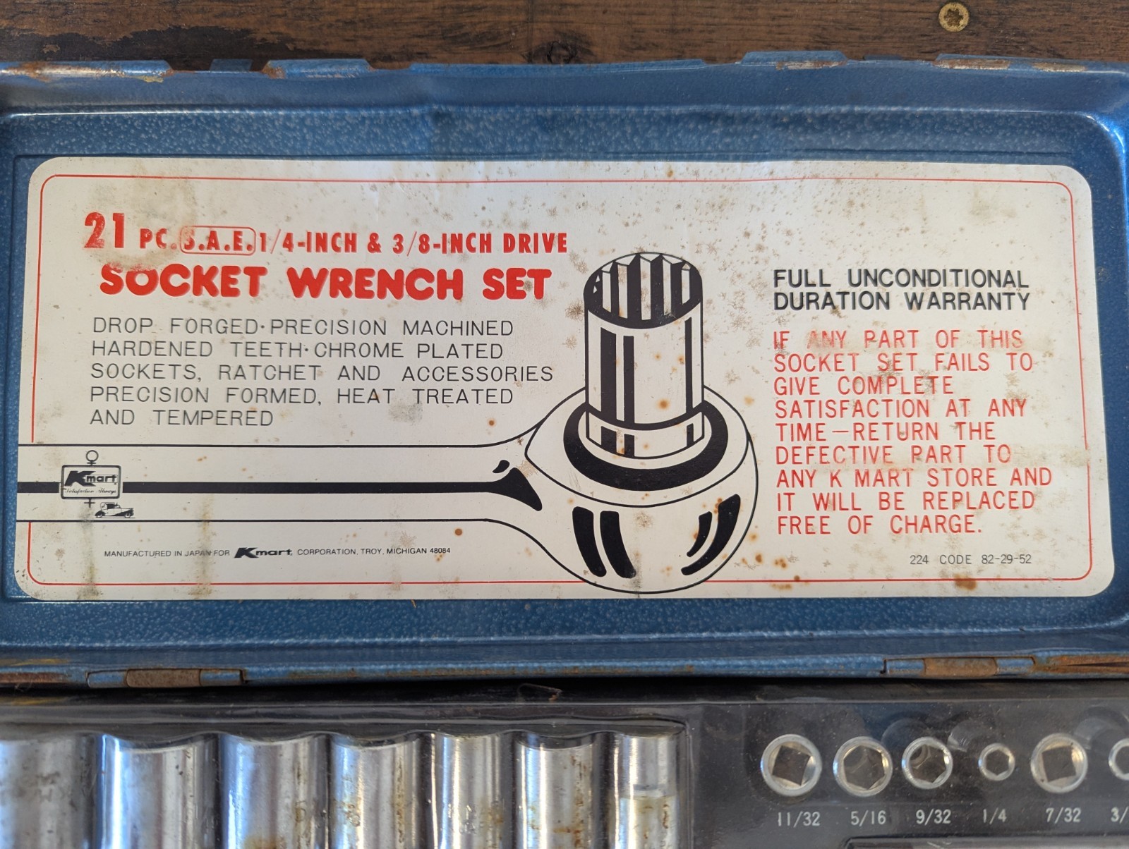 Ratchet Socket Set 21 PC 1/4 3/8 S.A.E. Auto Socket Wrench Set Kmart Vintage