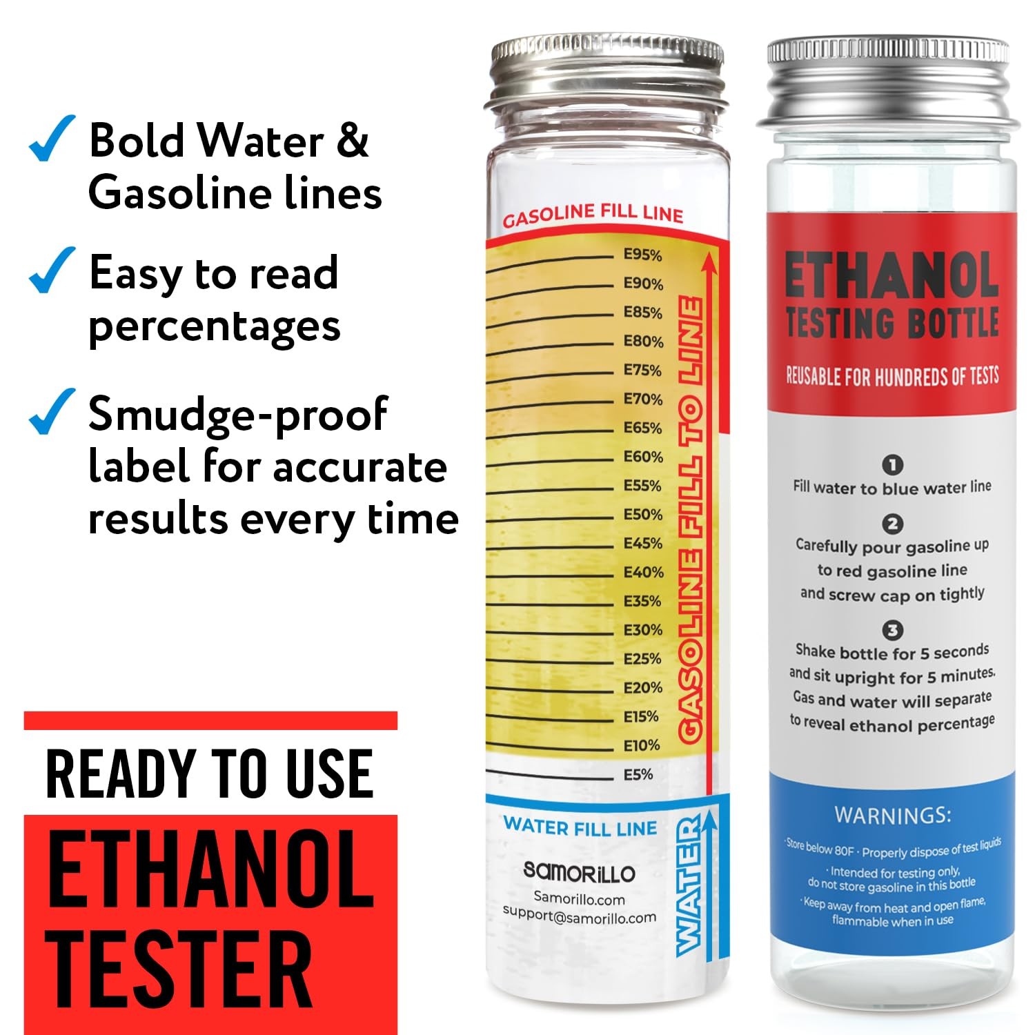 [2-Pack] Reusable Ethanol Testing Kit – Wide Mouth Fuel Test Bottle for E85 and
