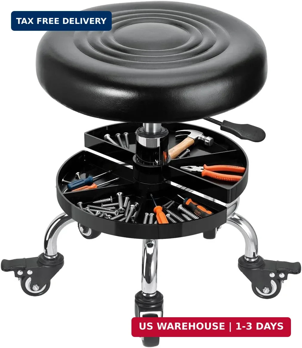 Garage Mechanic Stool with Storage Tray,Low Height Rolling Shop Stools
