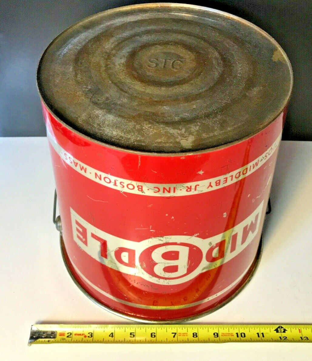 HUGE Metal Vintage Middleby Jr. 36 LB.Red Pail Brand Boston Mass. w/ WOOD HANDLE