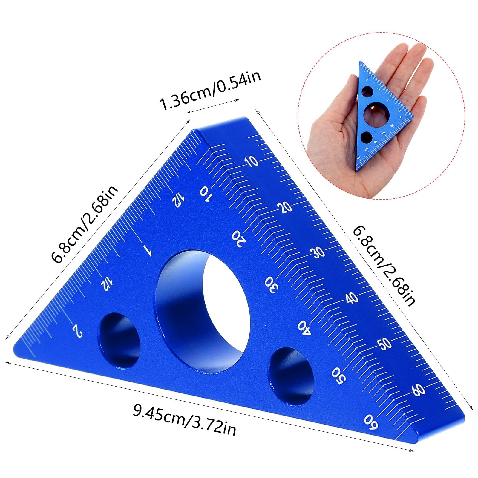 Ymapinc High-Precision Thickened Triangle Ruler Layout Measuring, 45/90 Blue