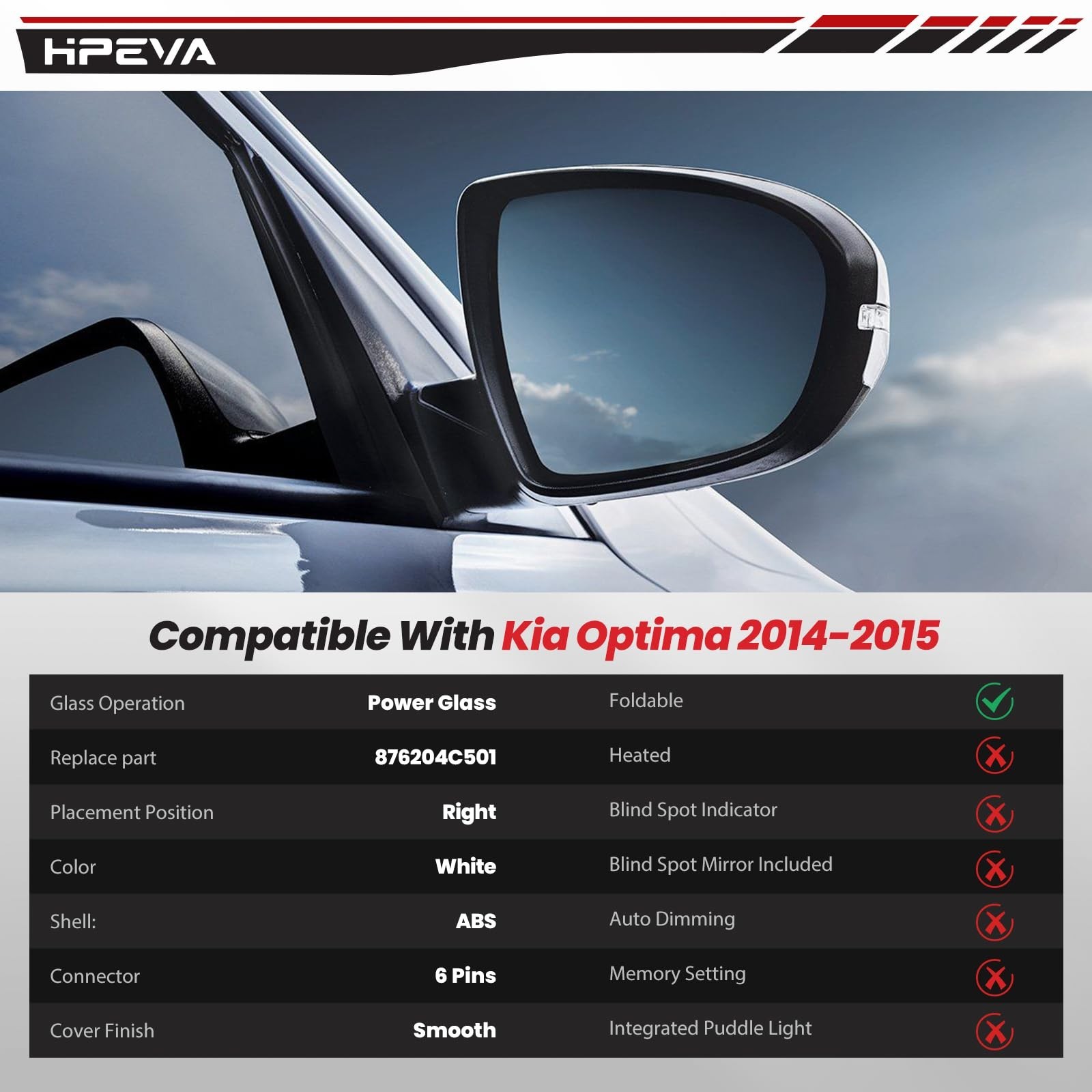 2014 2015 Right Passenger Rear Door Mirror Compatible with Kia Optima EX/LX/S…
