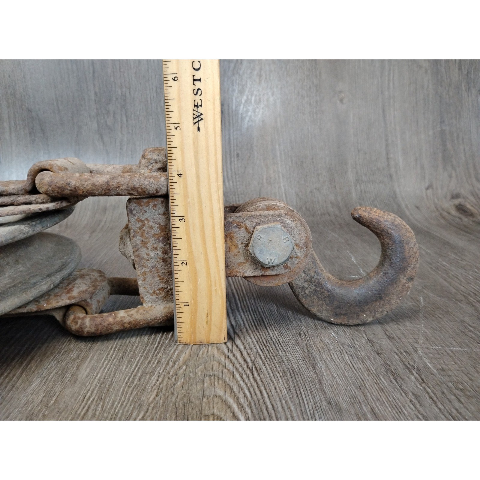 Vintage Industrial Snatch Block Pulley Cast Iron Steel Hook Steampunk Decor 17in