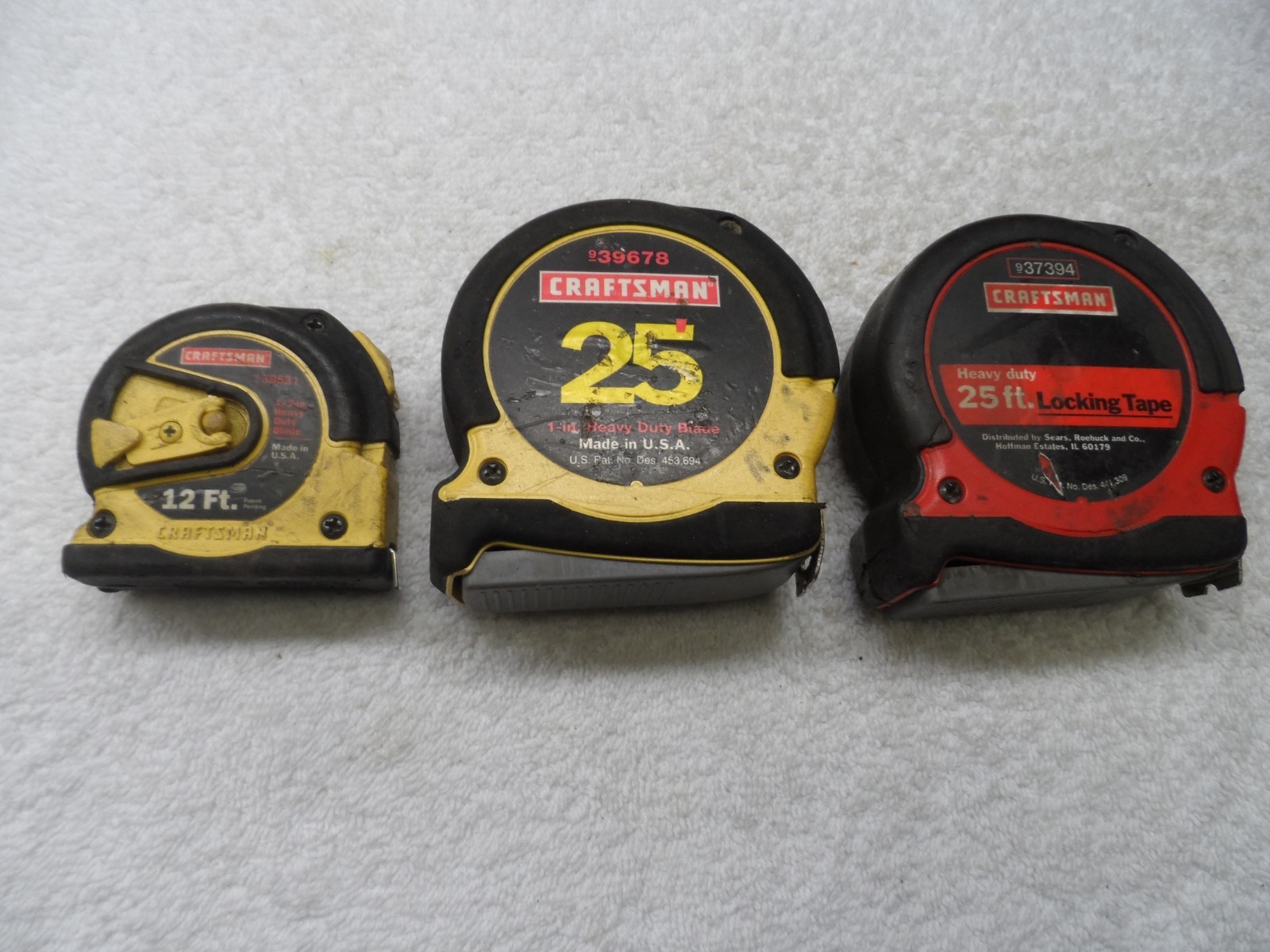 Craftsman USA Heavy Duty Locking Tape Measure Lot, 12 ft 25 ft 25 ft USA – 3 pcs