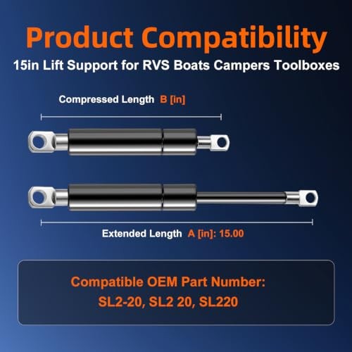 SL2-20 15in 20lb/89N Eyelet End Gas Shock Strut for Boat Toolbox Truck RV | 2