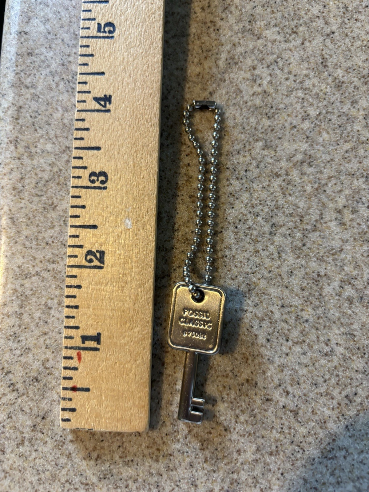 Fossil Classic Metal Key Ball Chain Keychain with Engraved Text