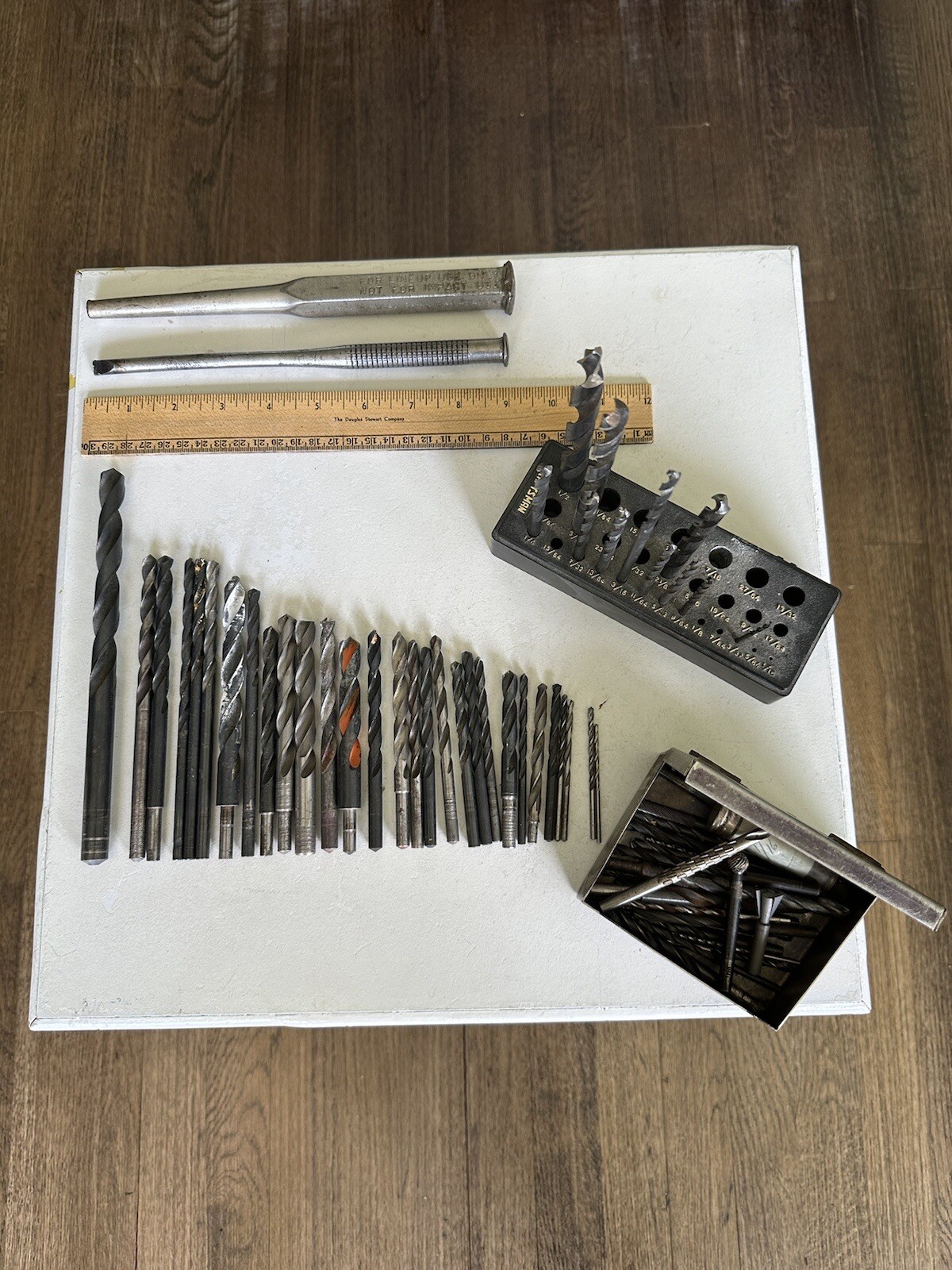 Vintage Machinist Tool Lot,75 Drill Bits,Metal Box,9″punches 40s/50sLockhdMartin