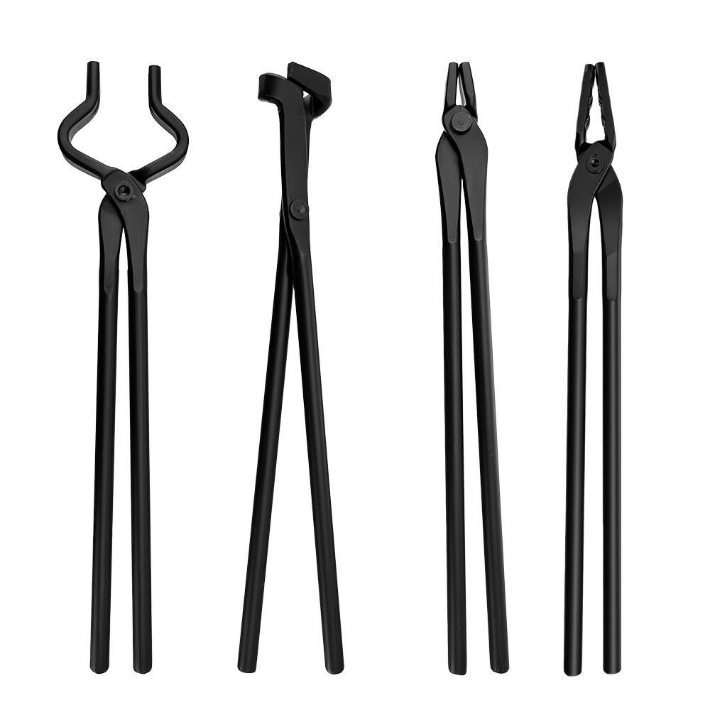4PCS Heavy Duty Steel Blacksmith Tongs for Bladesmithing and Blacksmithing Tools