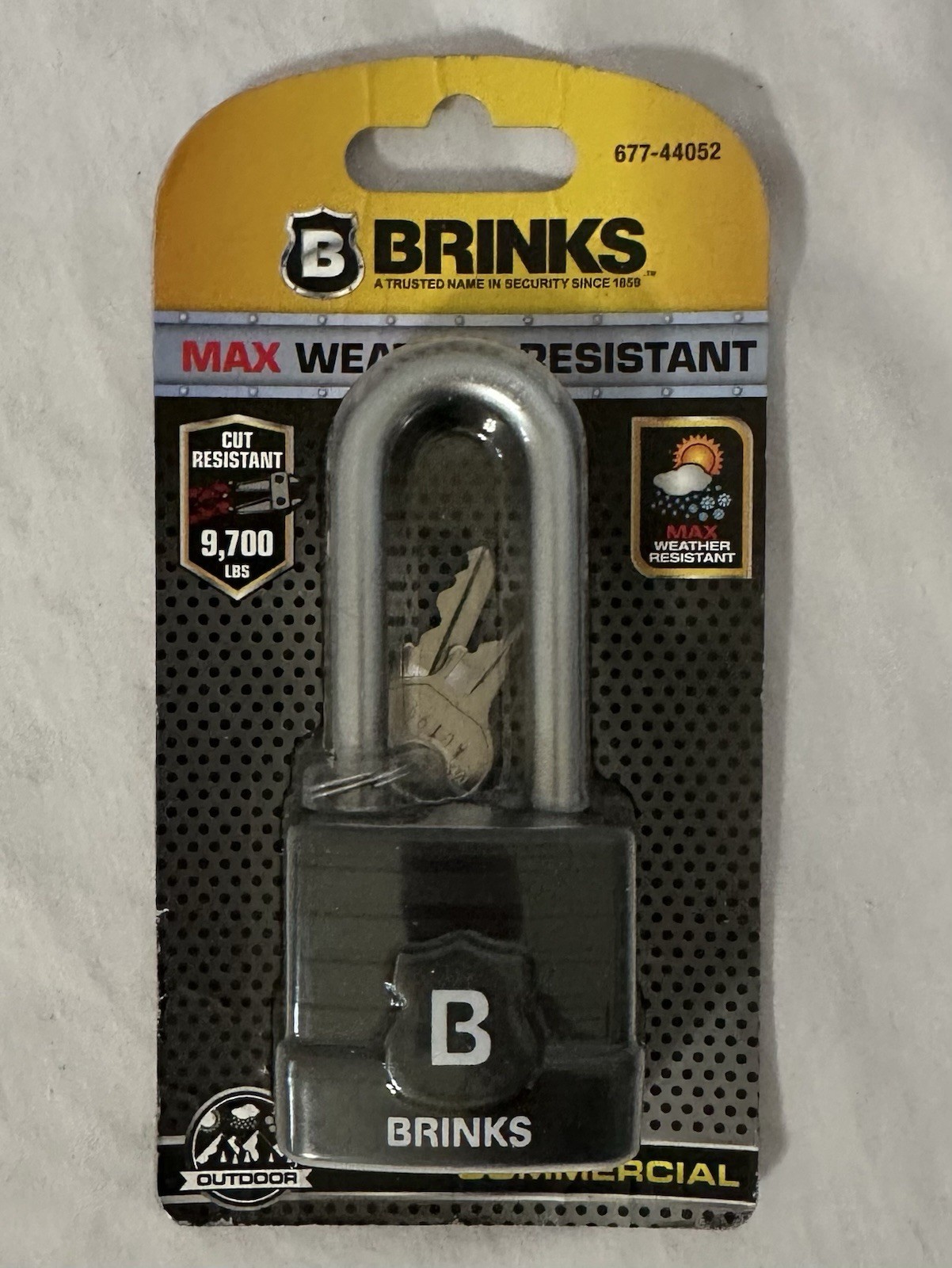 Brinks 44mm Commercial Weather Resistant Padlock w/ 2 3/8” Shackle, 677-44052
