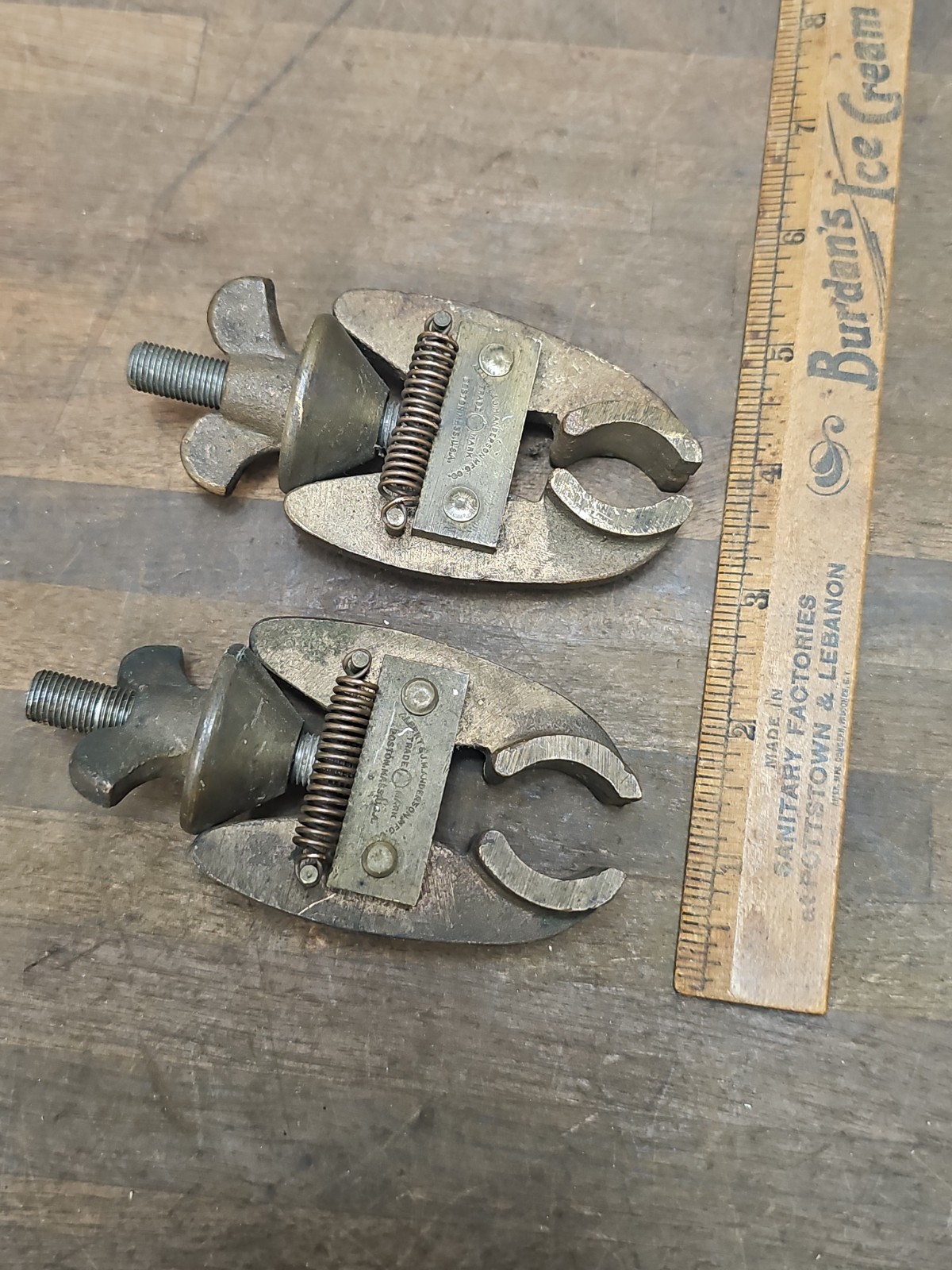 PP58- Pair of antique brass parallel pipe clamps Albert JM Anderson Boston