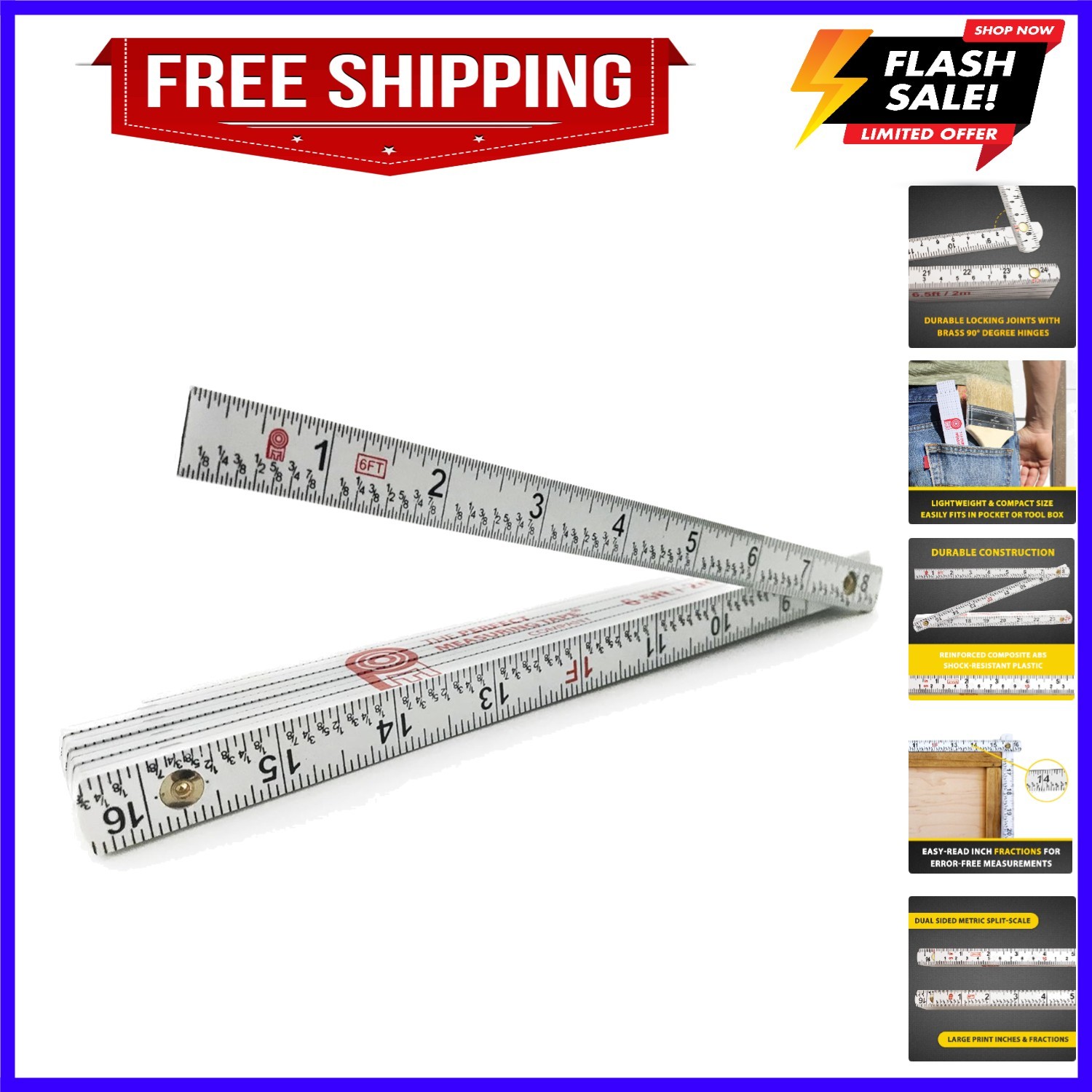 Co. FR-72 Carpenter’s Folding Rule Lightweight Composite Construction Ruler F…