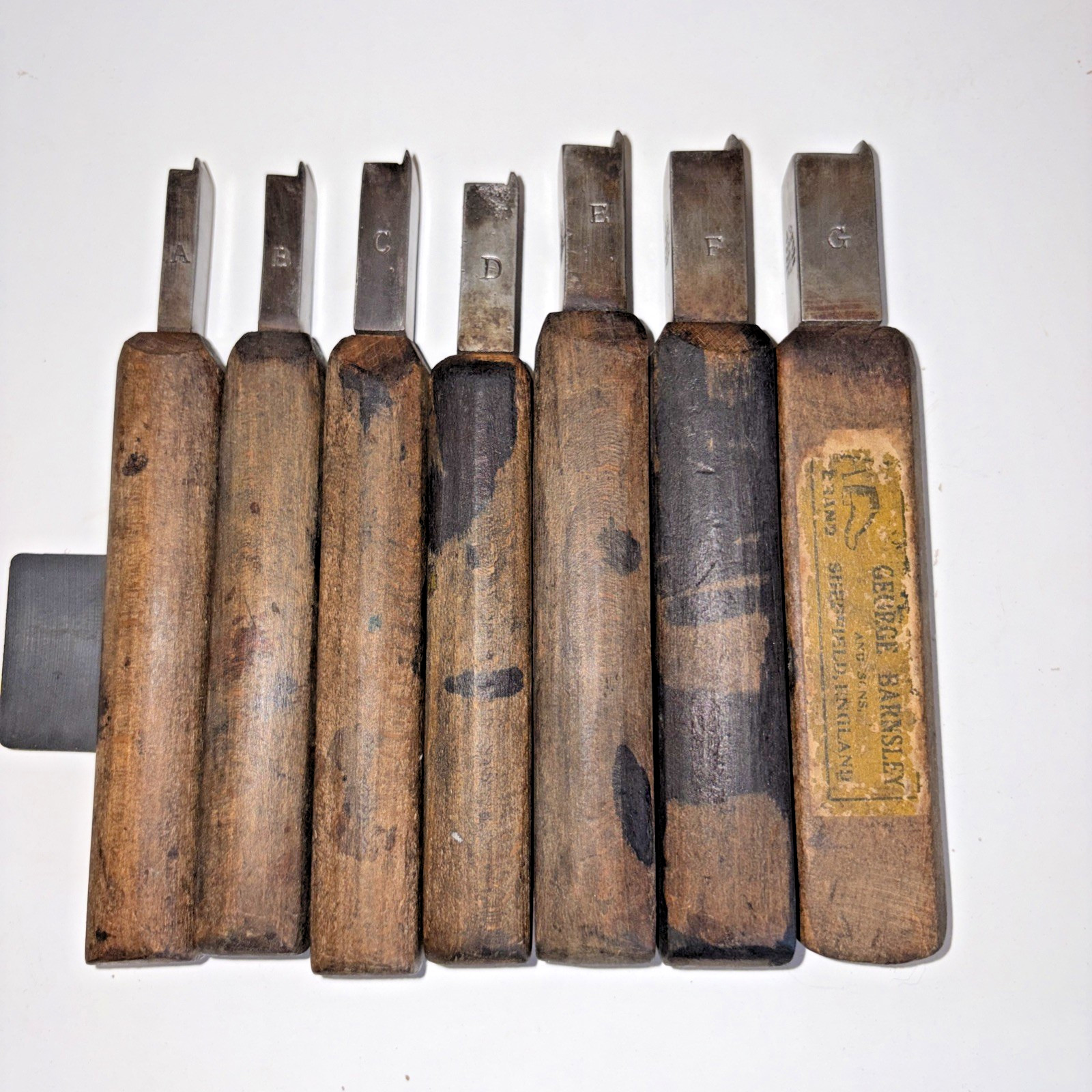 The George Barnsley Forepart Iron Set A to G traditional shoemaking tools