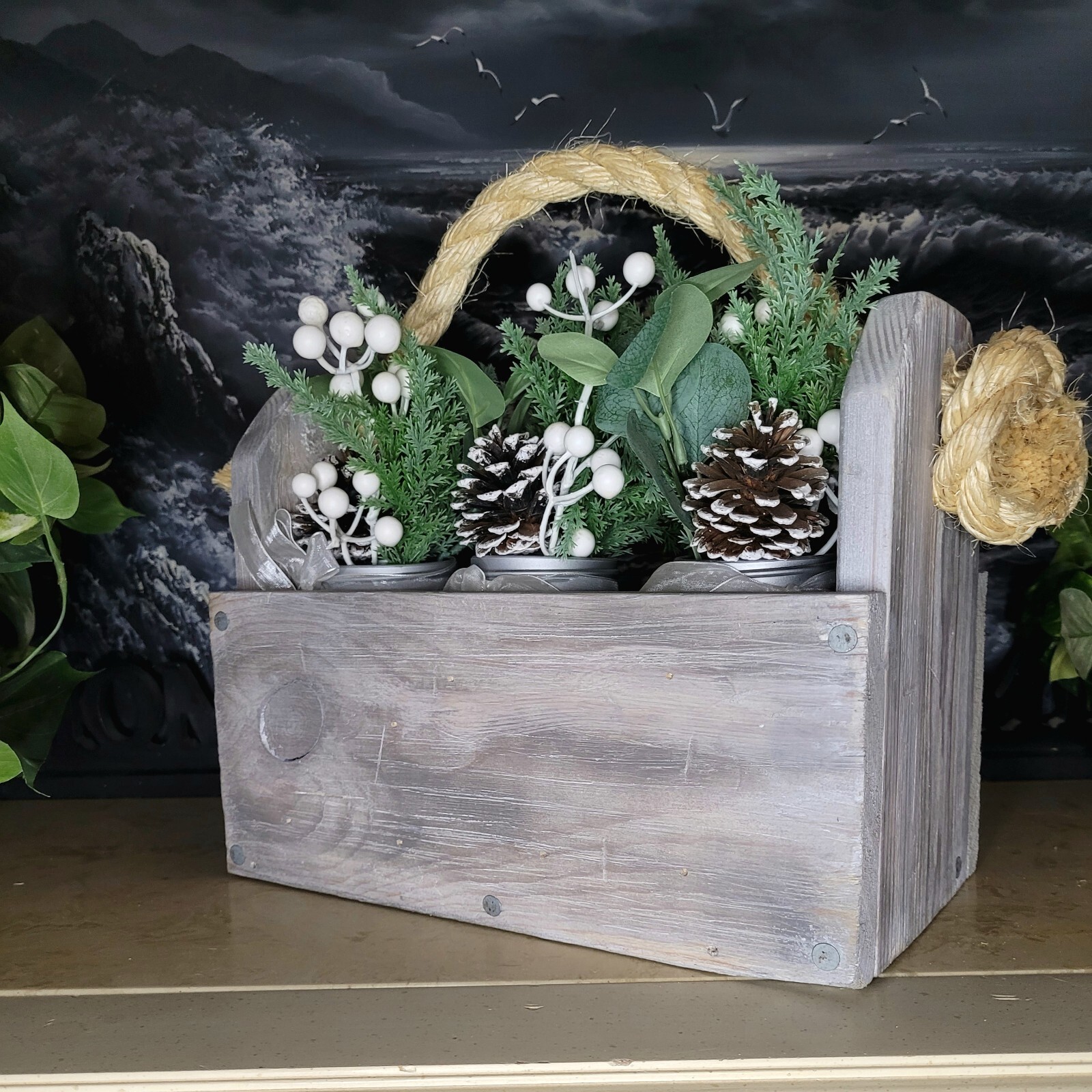 Vintage Handmade Wooden Tool Box / Storage Caddy – Rope Handle- Custom Order