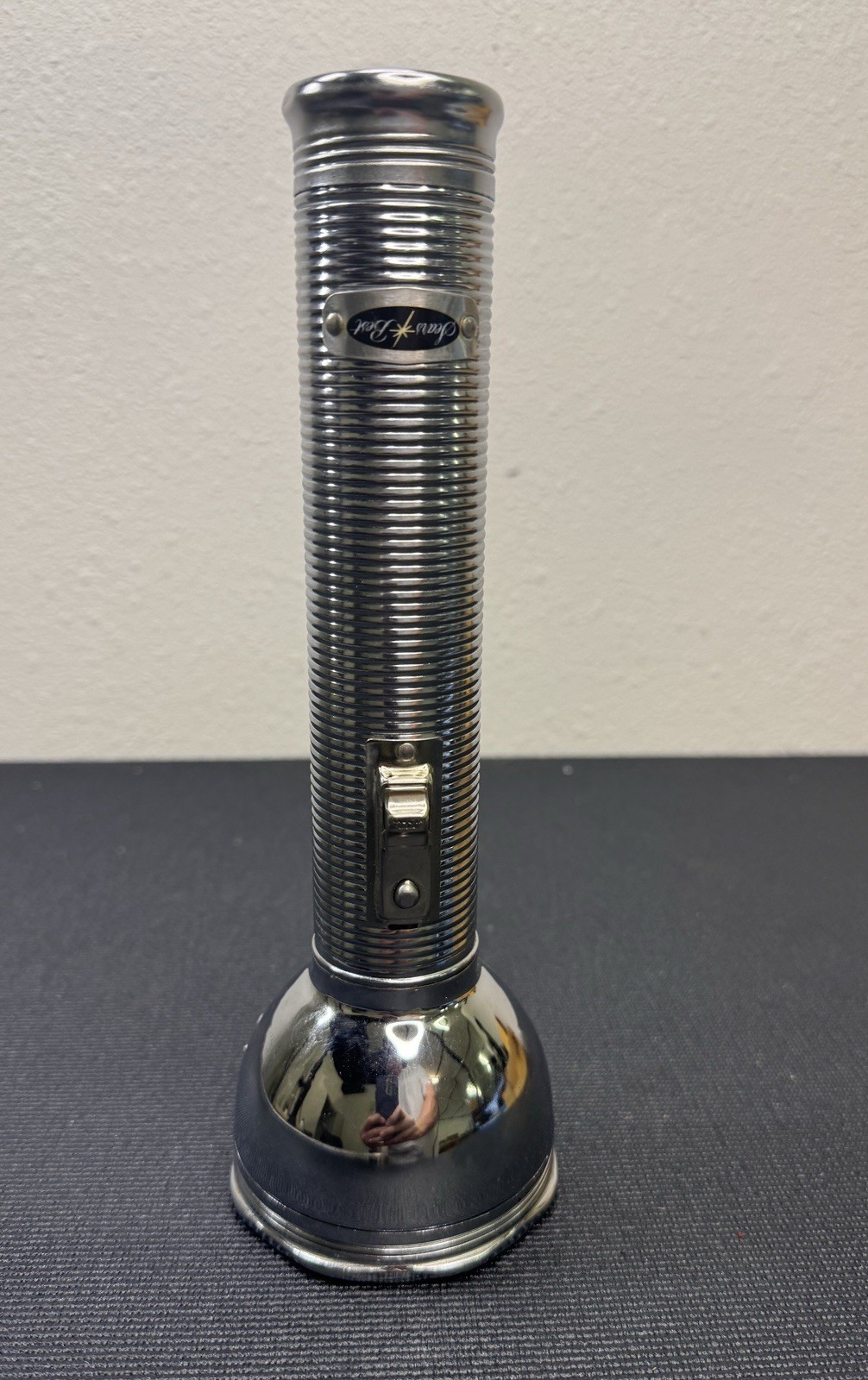 Vintage Sears Best Metal Flashlight Chrome Ribbed Body Tested Working USA