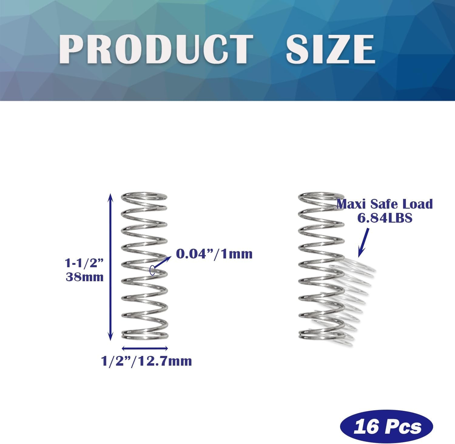 16PCS SP9706 Small Compression Spring 1/2 Inch x 1-1/2 Inch Stainless Steel M…