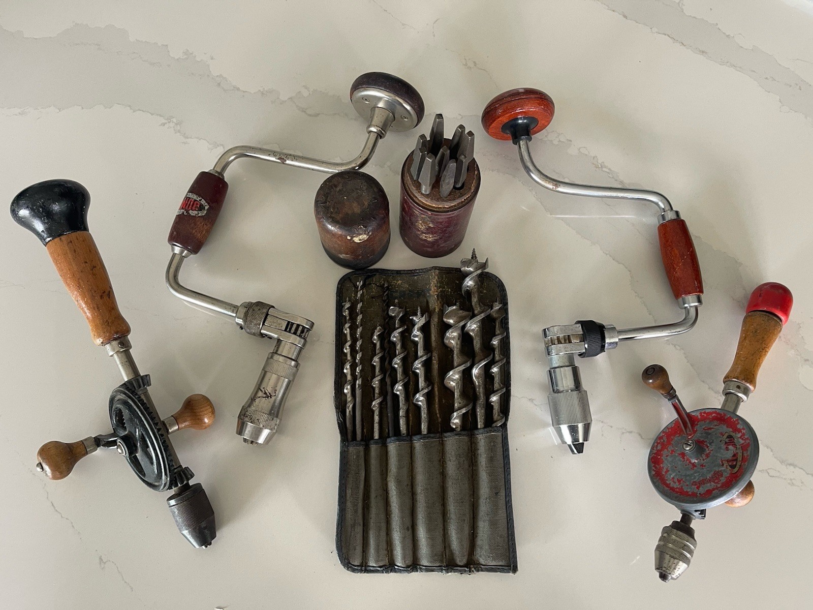 Pair Of Vintage Craftsman Brace’s & Unknown Hand Drills & Bits